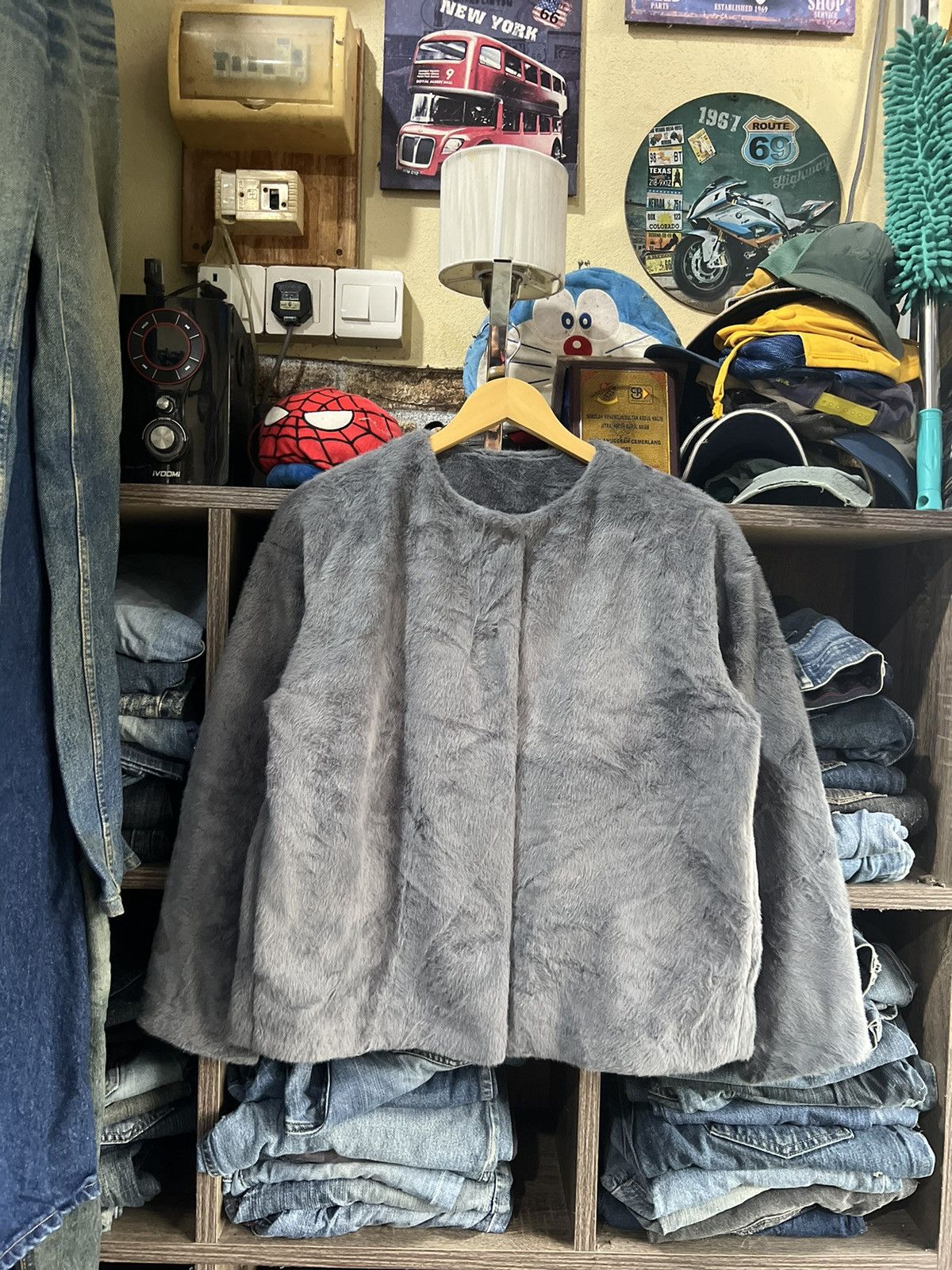 image of Uniqlo Faux Fur Button Cardigan in Grey, Women's (Size Medium)