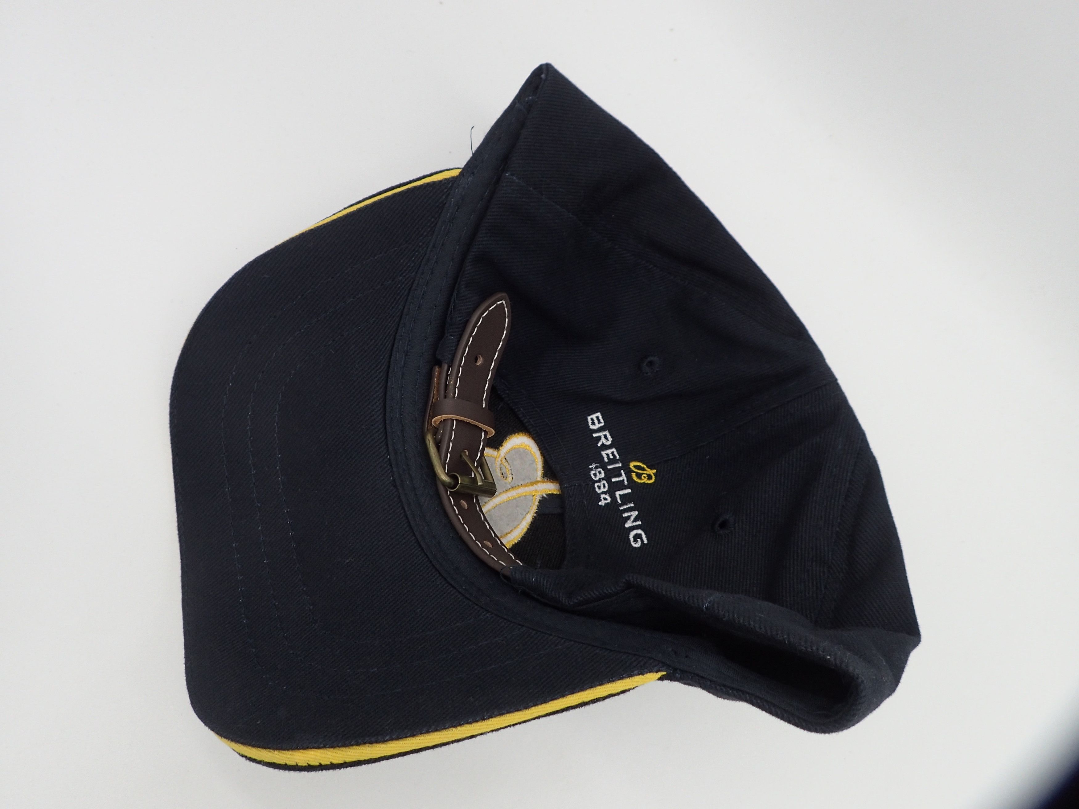 Breitling Breitling 1884 Blue Hat Cap Yellow Logo Leather Strapback Size ONE SIZE - 2 Thumbnail