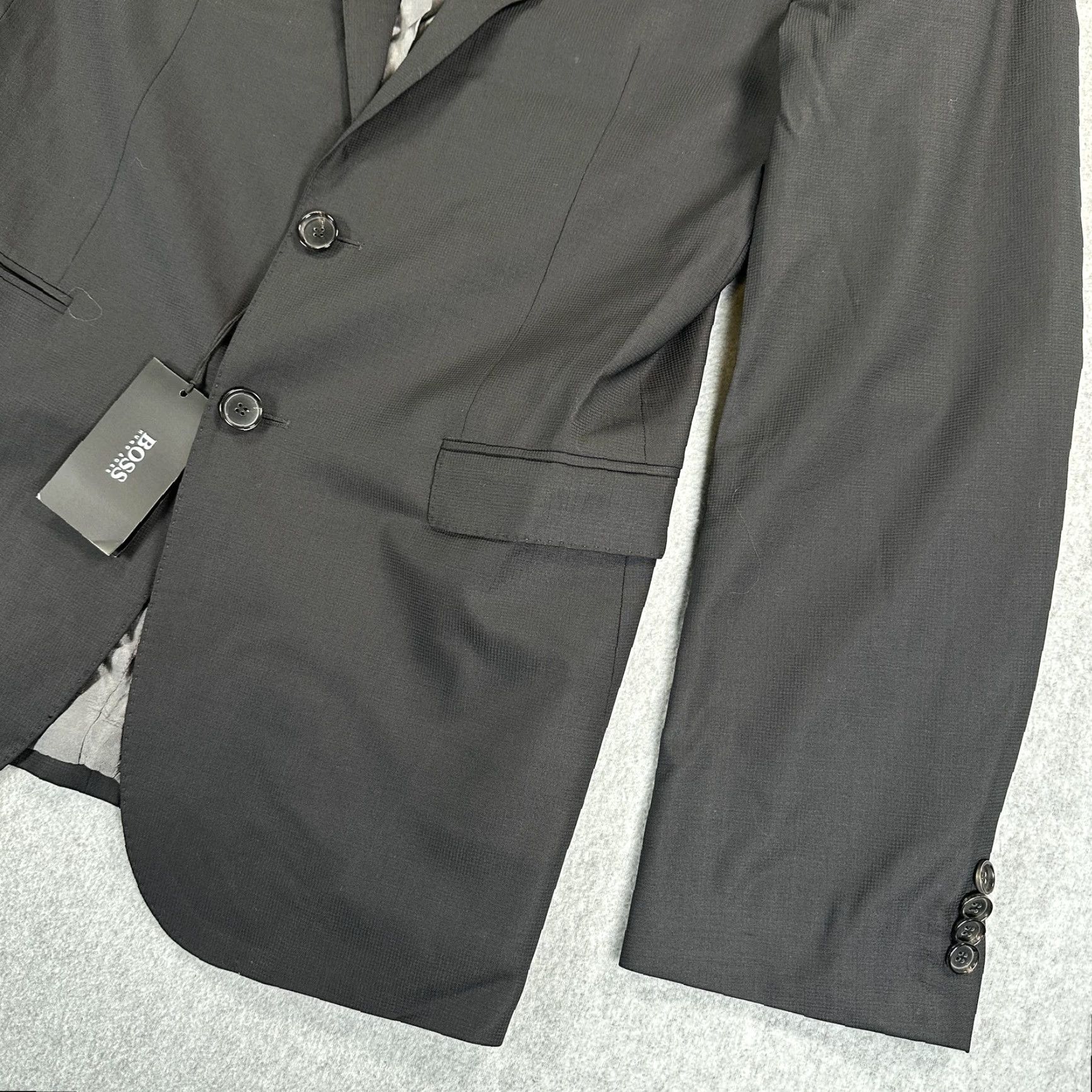 Hugo Boss HUGO BOSS Blazer Sport Coat Mens 40L Black Ryan1 Win1 Suit Jacket Two-Button Notch Lapel Long Classic Business Formal Wedding Jacket Mens Size 40R - 2 Thumbnail