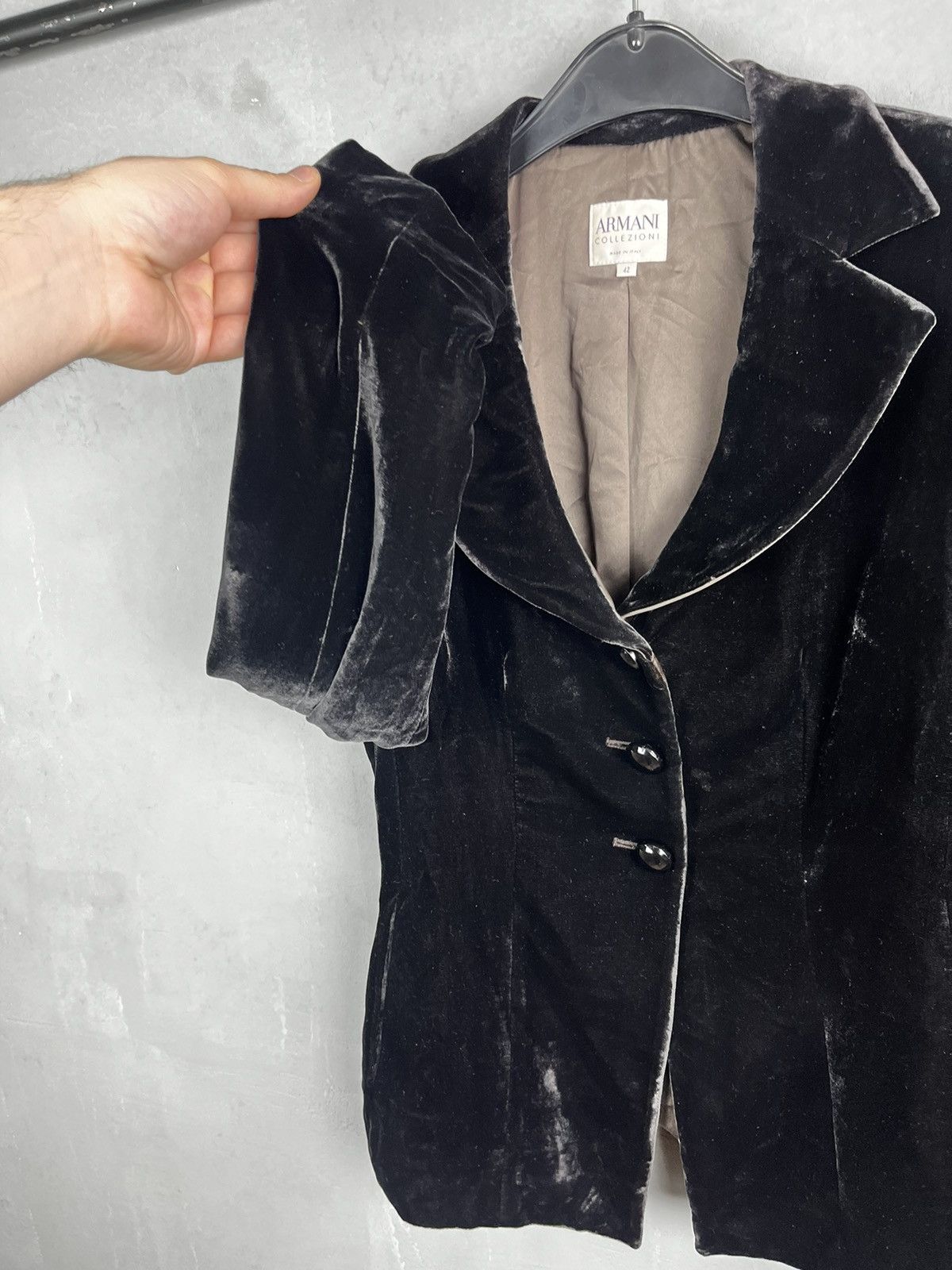 Armani Collezioni × Giorgio Armani Vintage 90s Armani Jeans Velour Striped Black Women's Blazer Size M / US 6-8 / IT 42-44 - 7 Thumbnail