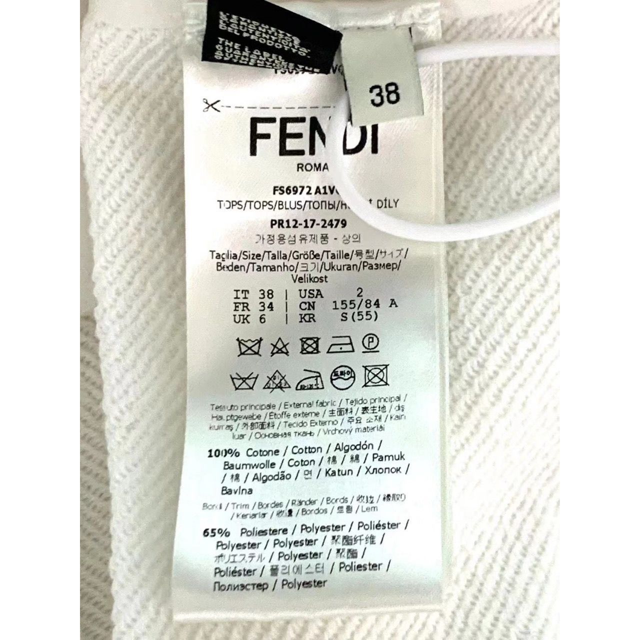 Fendi Fendi Womens White Embroidered Logo Hoodie Sweatshirt Cotton Size XS / US 0-2 / IT 36-38 - 6 Thumbnail
