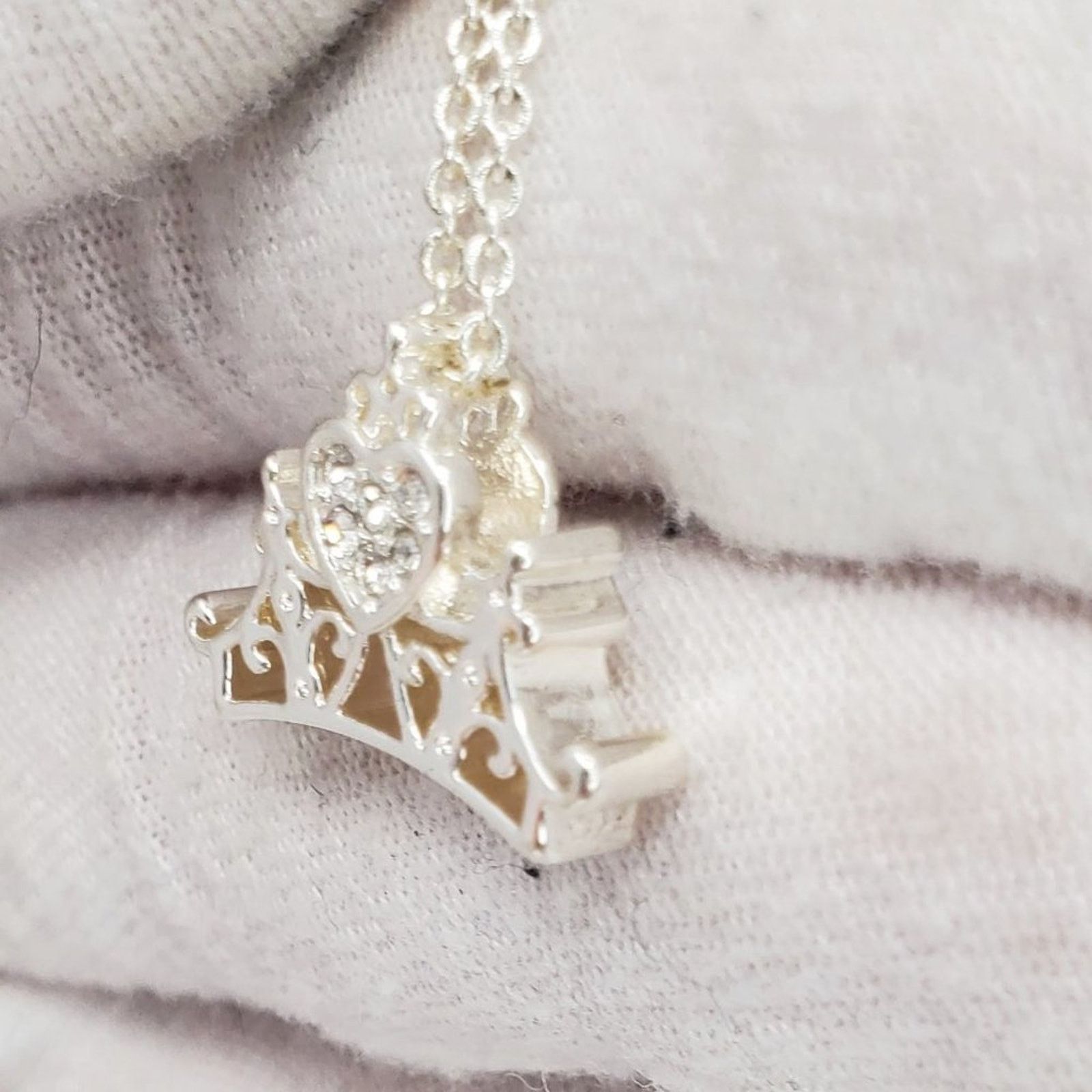 Disney Disney Silver & White Rhinestone Heart Crown Necklace Size ONE SIZE - 3 Thumbnail