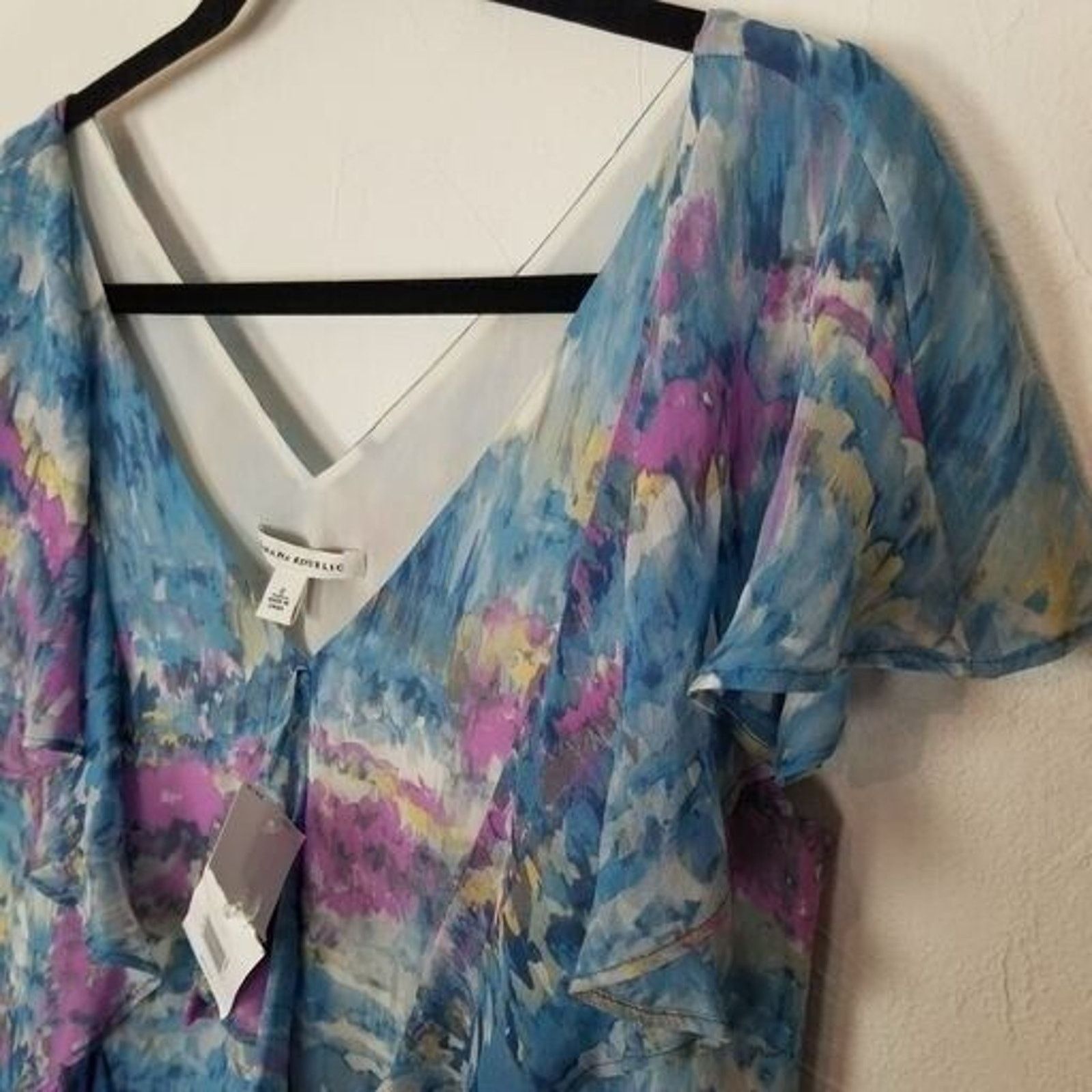 Banana Republic Banana Republic Womens Silk Ruffle Blouse S Watercolor Size S / US 4 / IT 40 - 3 Thumbnail