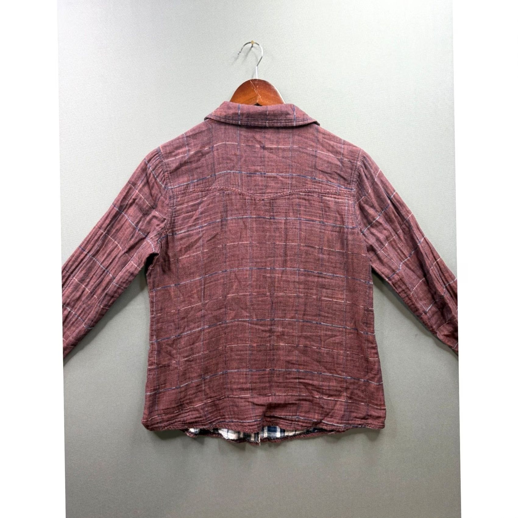 BKE VINTAGE BKE Button Down Shirt Womens Burgundy Plaid Double Layer Gauze Small Size S / US 4 / IT 40 - 7 Thumbnail