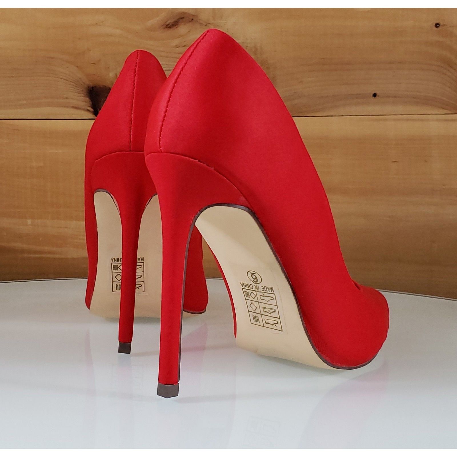 Other So Me Red Sateen Pointy Toe Stiletto Pumps - 4.5" High Heel Size US 6 / IT 36 - 3 Thumbnail
