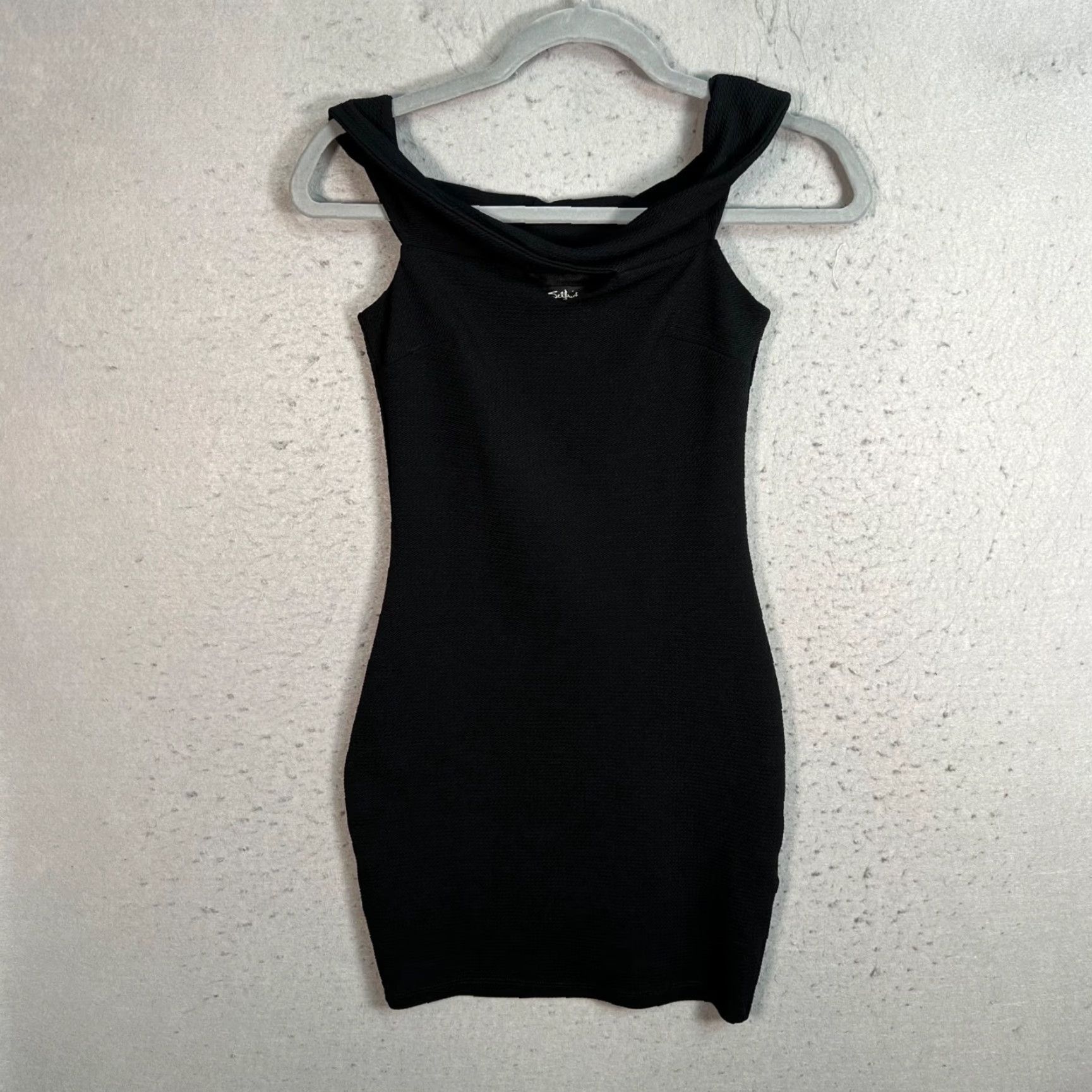 Vintage Miss Selfridge Dress Woman Bodycon Short Black Off-Shoulder Sleeveless Pullover Polyester(Size 2) Size XS / US 0-2 / IT 36-38 - 2 Thumbnail