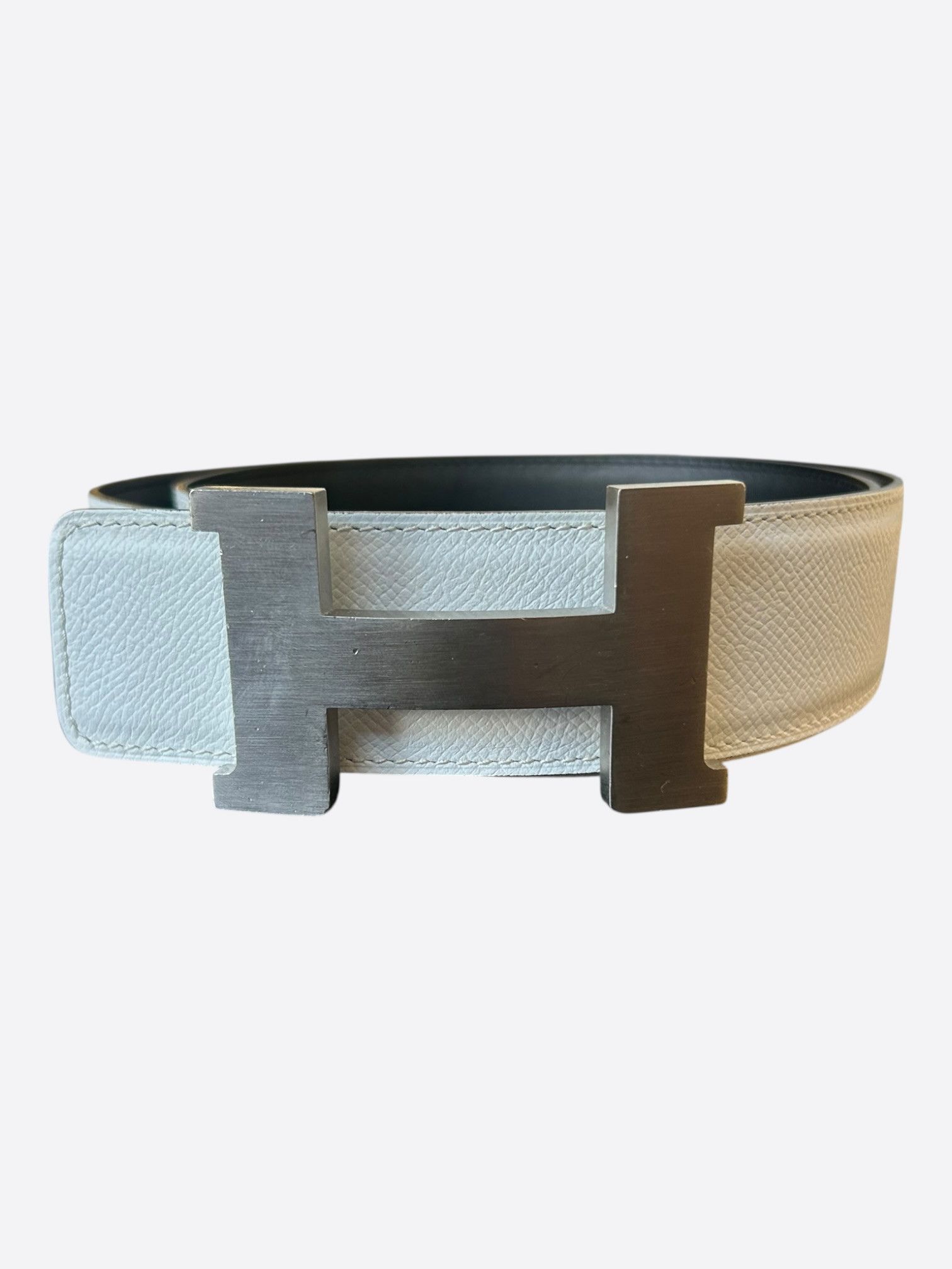 Hermes Hermes White & Black Palladium Reversible H Belt Size 30 - 1 Thumbnail