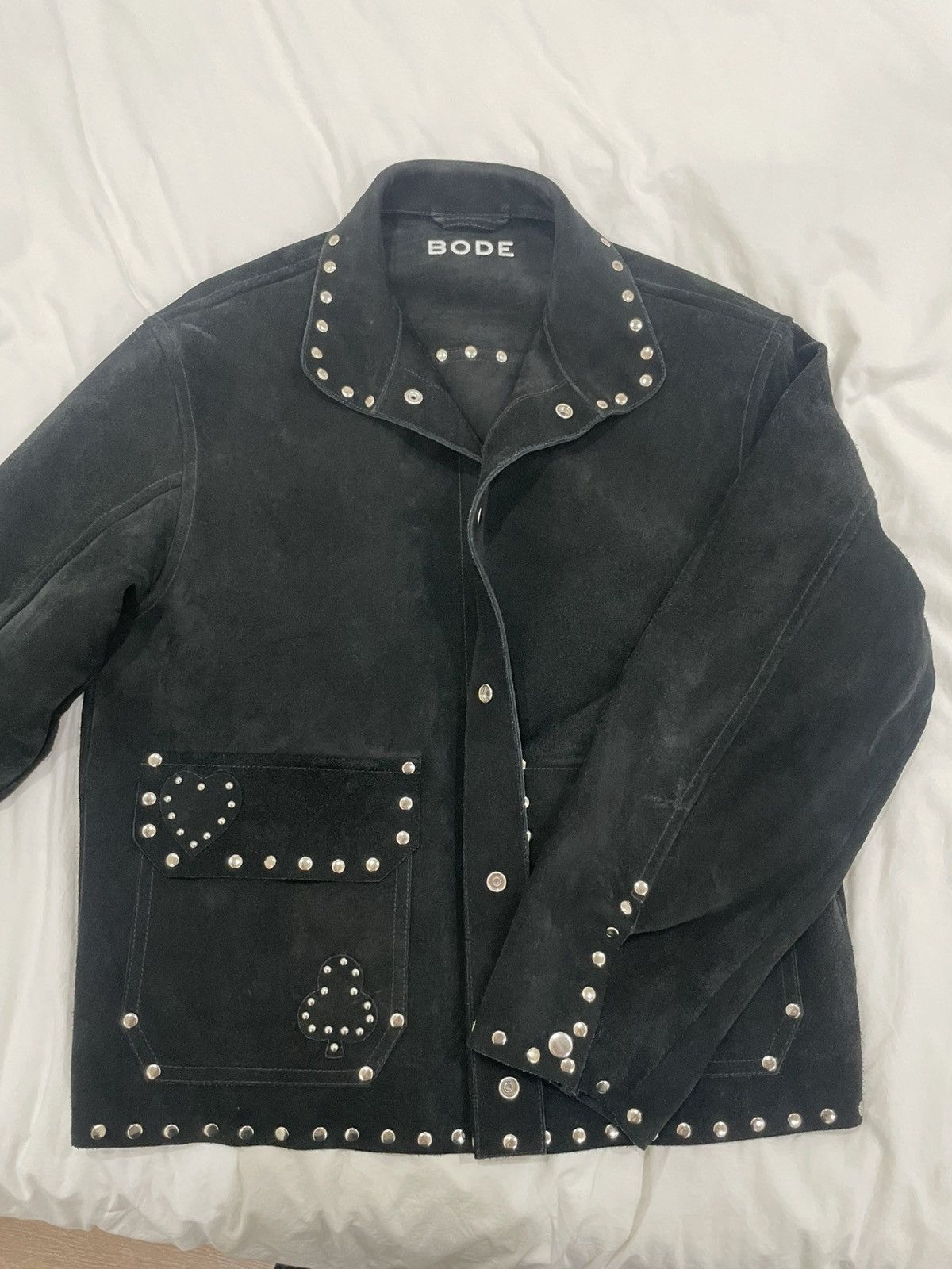 Bode Bode Deck of Cards Leather Suede Jacket - Size Medium Size US M / EU 48-50 / 2 - 3 Thumbnail