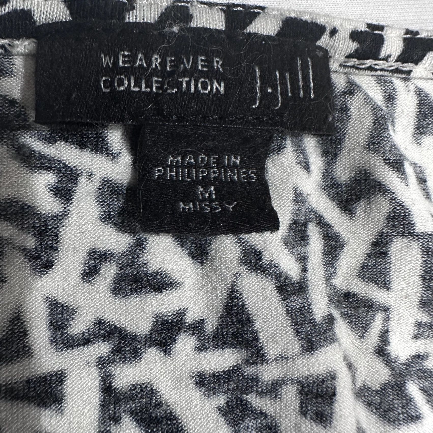J. Jill J. Jill Shirt Womens M Black White Geometric Print Tunic 3/4 Sleeve Front Pockets Blouse Dressy Casual Office Navy Black Womens M Size M / US 6-8 / IT 42-44 - 3 Thumbnail