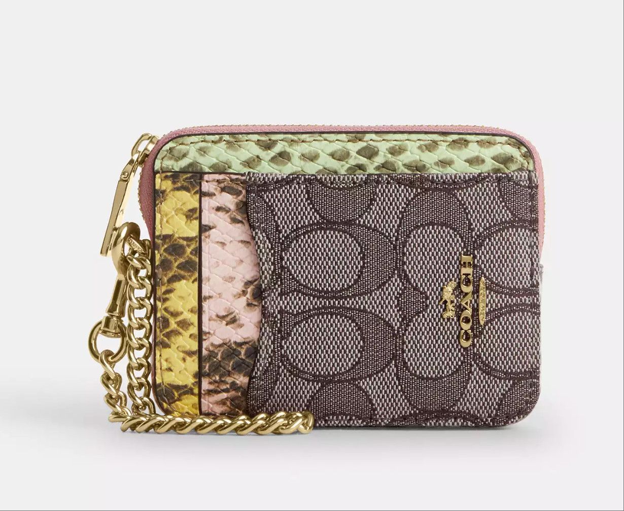 Coach Zip Card Case In Signature Jacquard CEC52 Gold/Oak Multi Size ONE SIZE - 4 Thumbnail