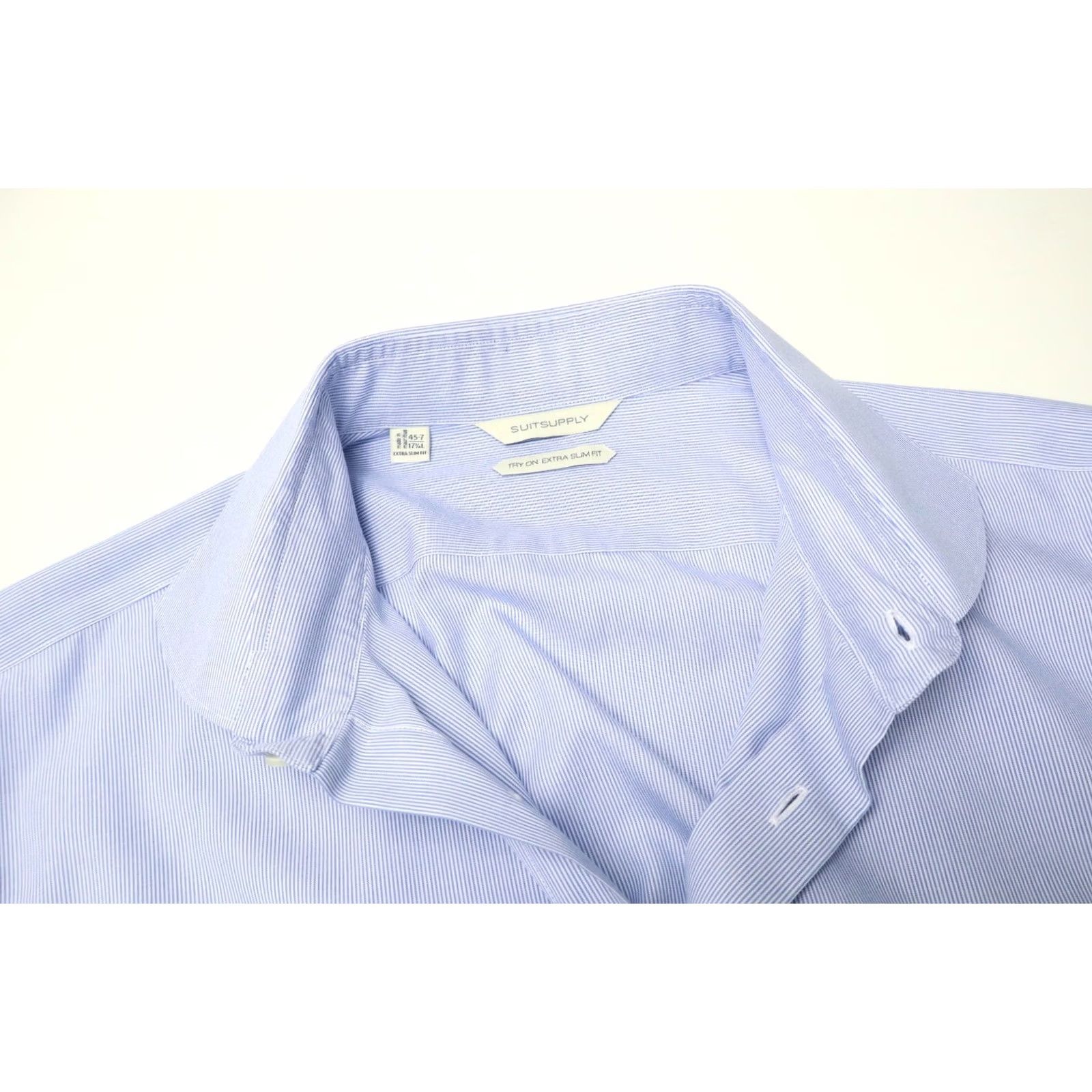 Suitsupply SUITSUPPLY Shirt Men's Extra Slim Fit 45-7/17 3/4L Pinstripe Blue Formal Size 48R - 4 Thumbnail