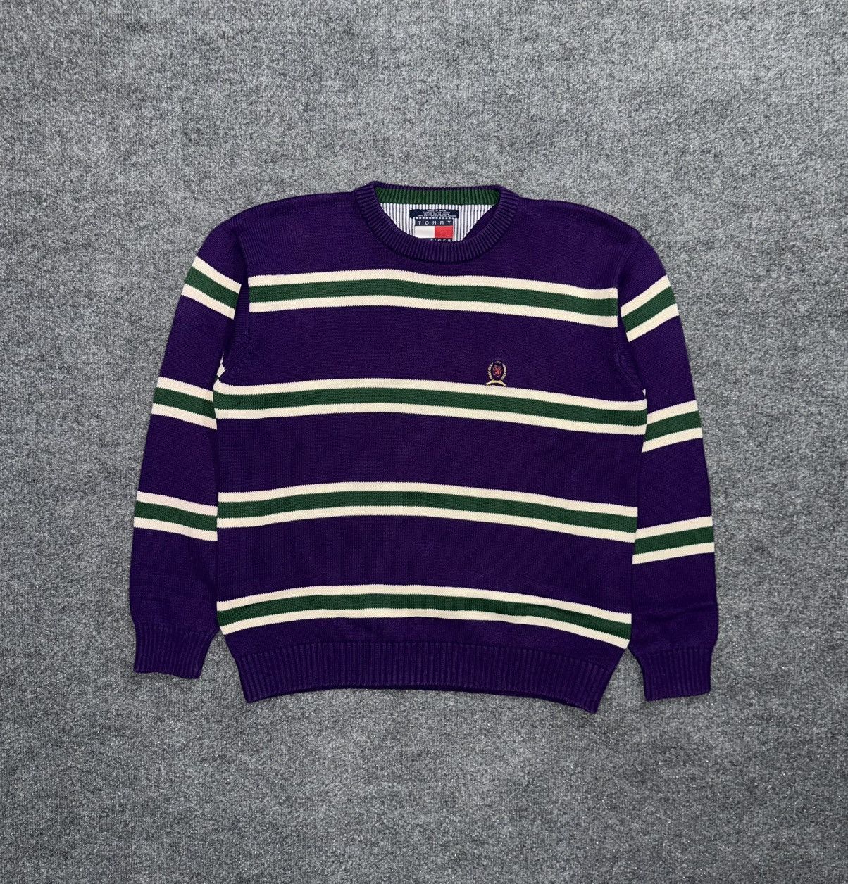 Tommy Hilfiger Vintage Tommy Hilfiger Purple Striped Crest Knit Sweater (L) Size US L / EU 52-54 / 3 - 1 Thumbnail