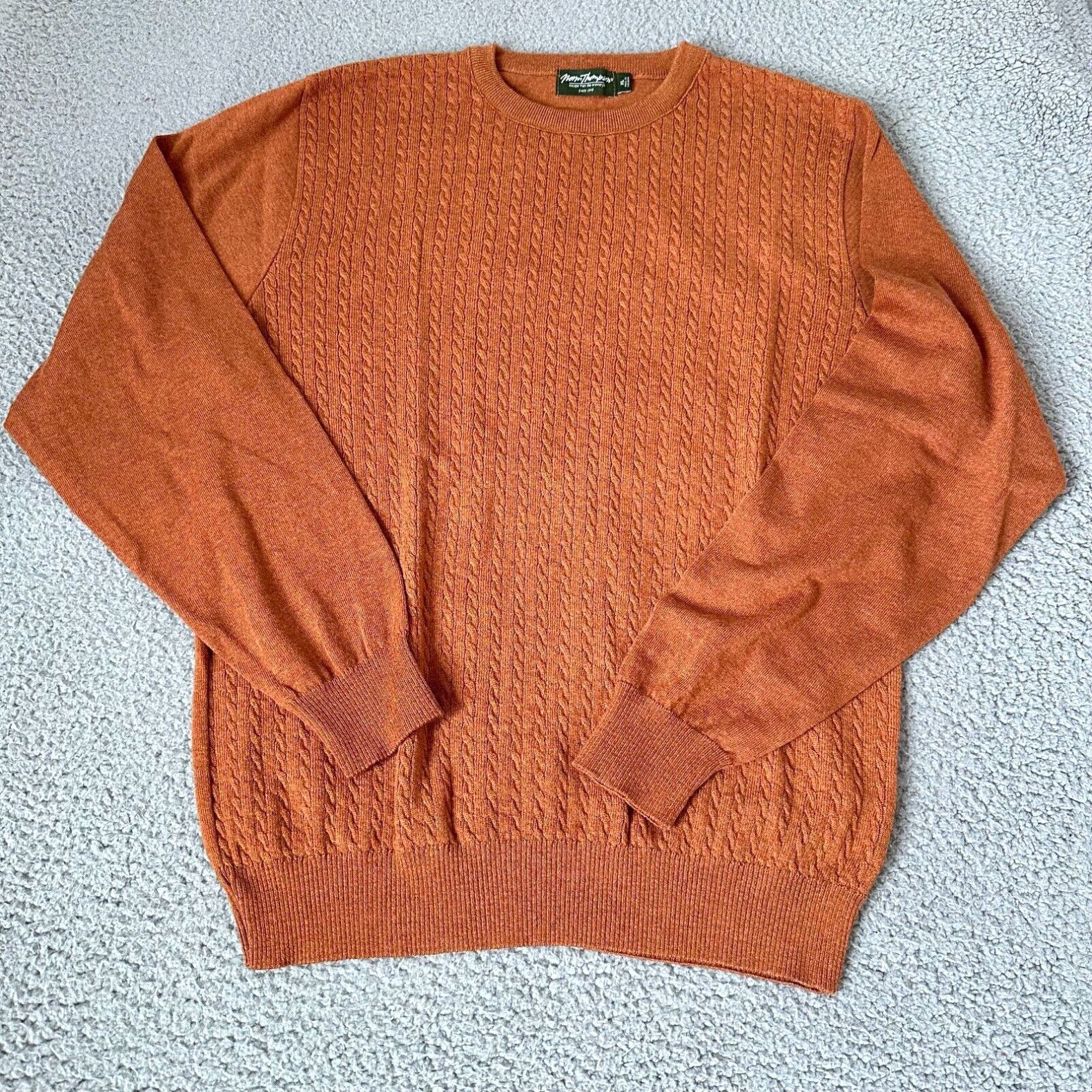Jim Thompson Vintage Norm Thompson Sweater Mens Extra Large XL Orange Cable Knit 100 Wool Grailed
