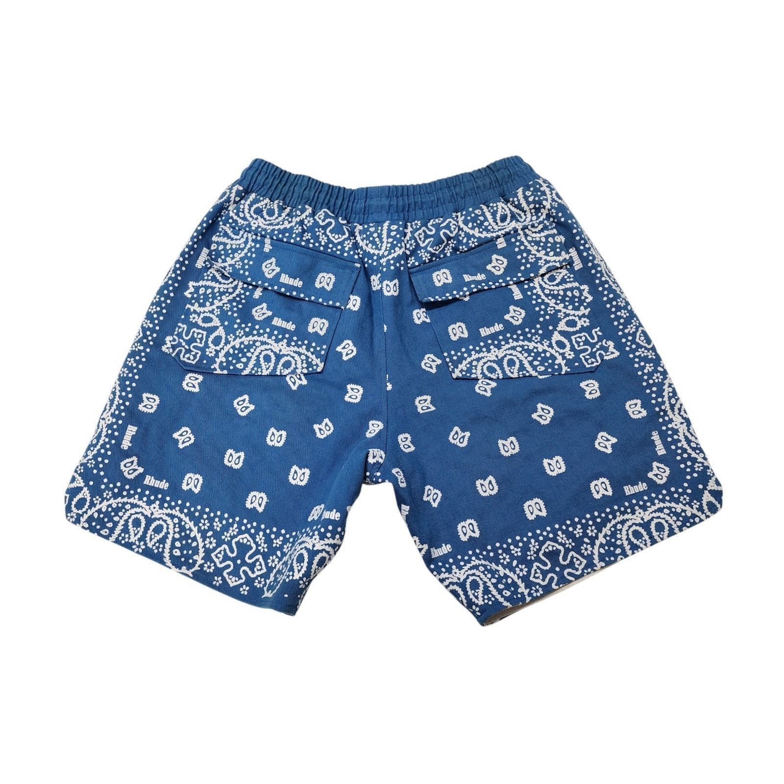 Rhude Bandana Print Drawstring Cotton Shorts Blue Size Large Size US 34 / EU 50 - 2 Thumbnail