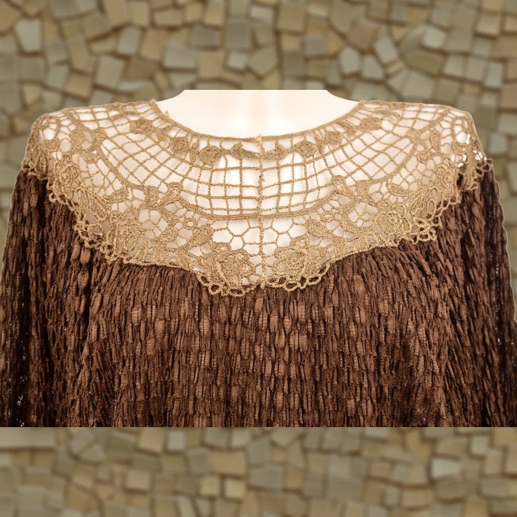 Vintage VINTAGE G. Barhel Paris Blouse Shirt Womens Brown 2 Polyamide Top Crochet Collar Made in France Size XS / US 0-2 / IT 36-38 - 1 Thumbnail