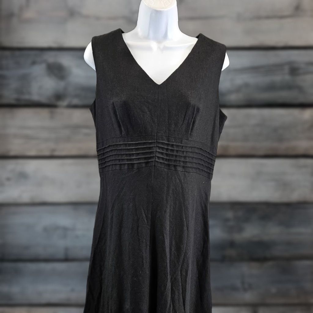 Vintage Christopher & Banks Womens Dress Solid Black Linen Sleeveless Midi A-Line 10 Width 18.5 Length 45 Mens? Size L / US 10 / IT 46 - 1 Thumbnail