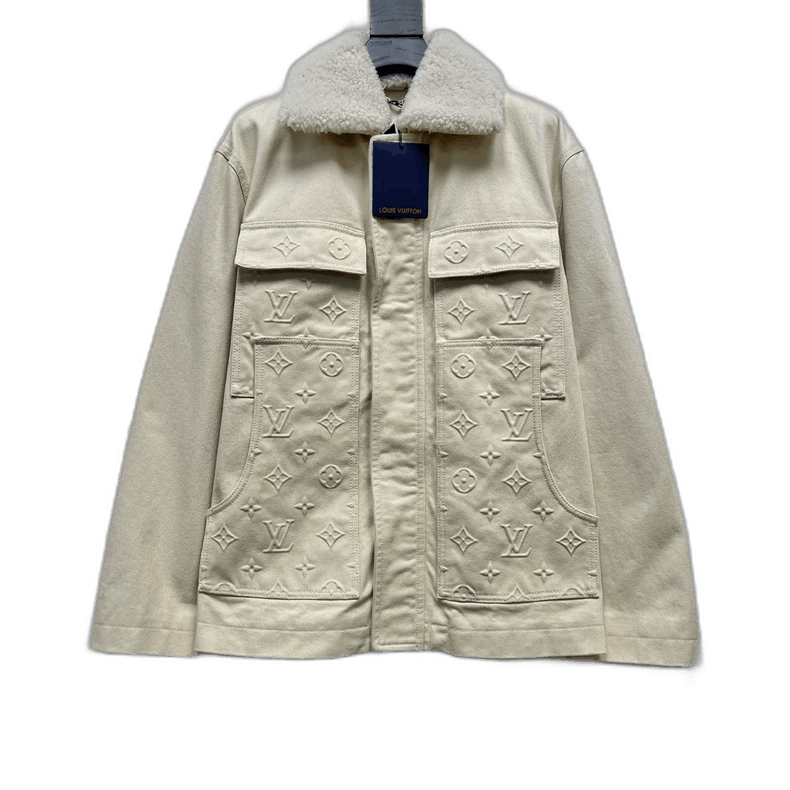 Louis Vuitton Louis Vuitton White Logo Jacket with Removable Fur Size US L / EU 52-54 / 3 - 1 Thumbnail