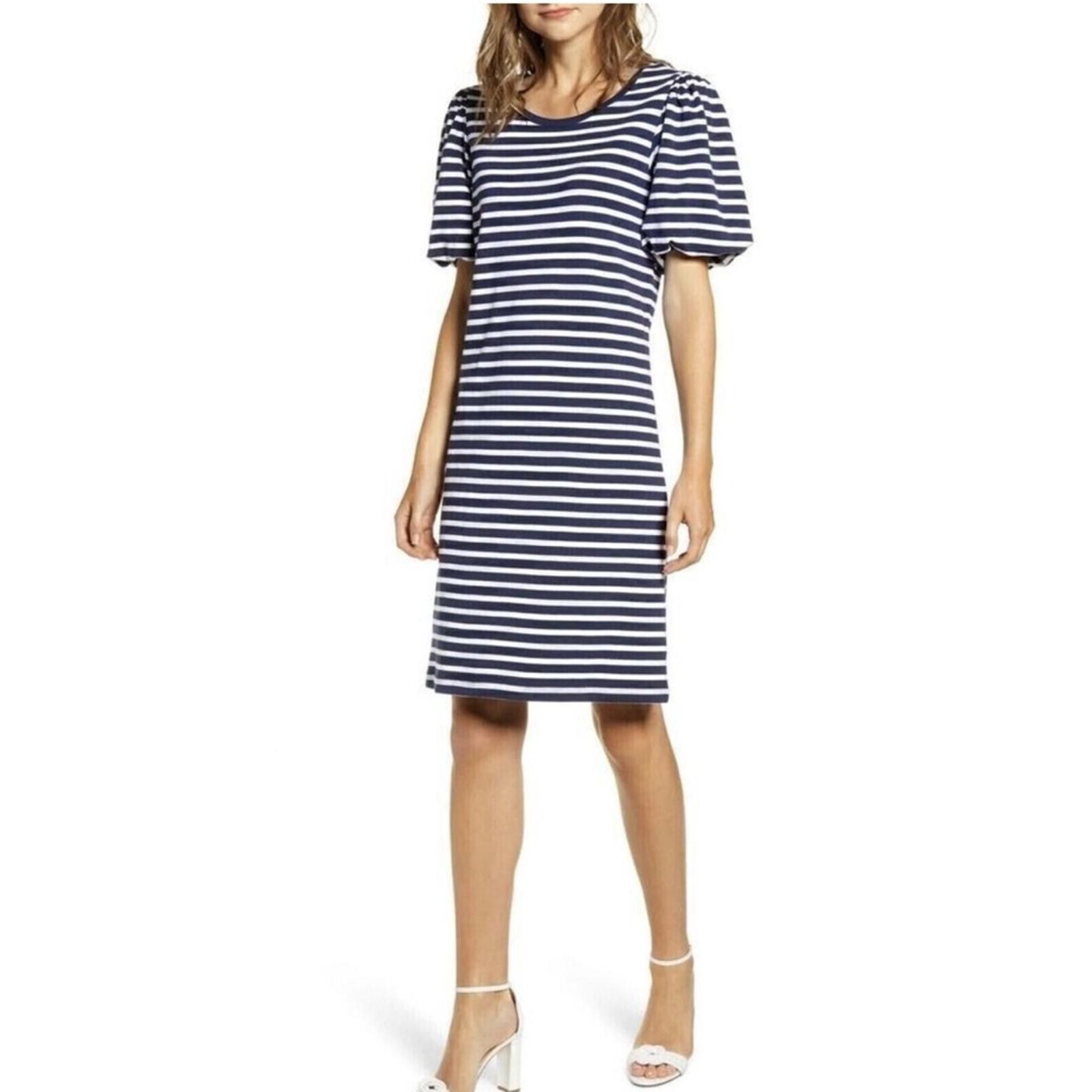 Other Rachel Parcell Stripe Bubble Sleeve Dress Size L Navy White Size L / US 10 / IT 46 - 1 Thumbnail