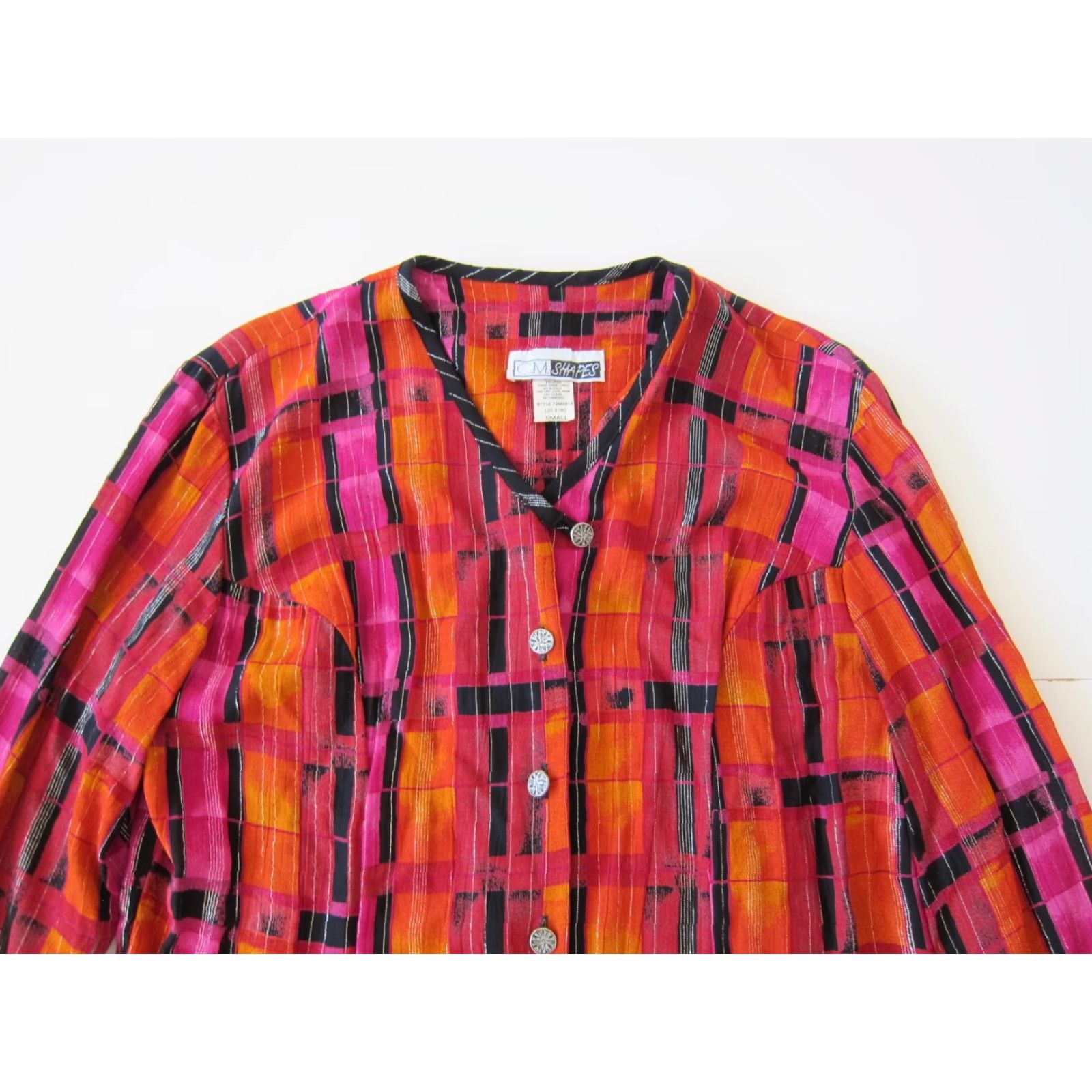 Pinko VINTAGE C.M. Shapes Blouse Shirt Womens Small Plaid Rayon Pink Orange Black Button Down Knit Tunic Casual Size S / US 4 / IT 40 - 7 Thumbnail