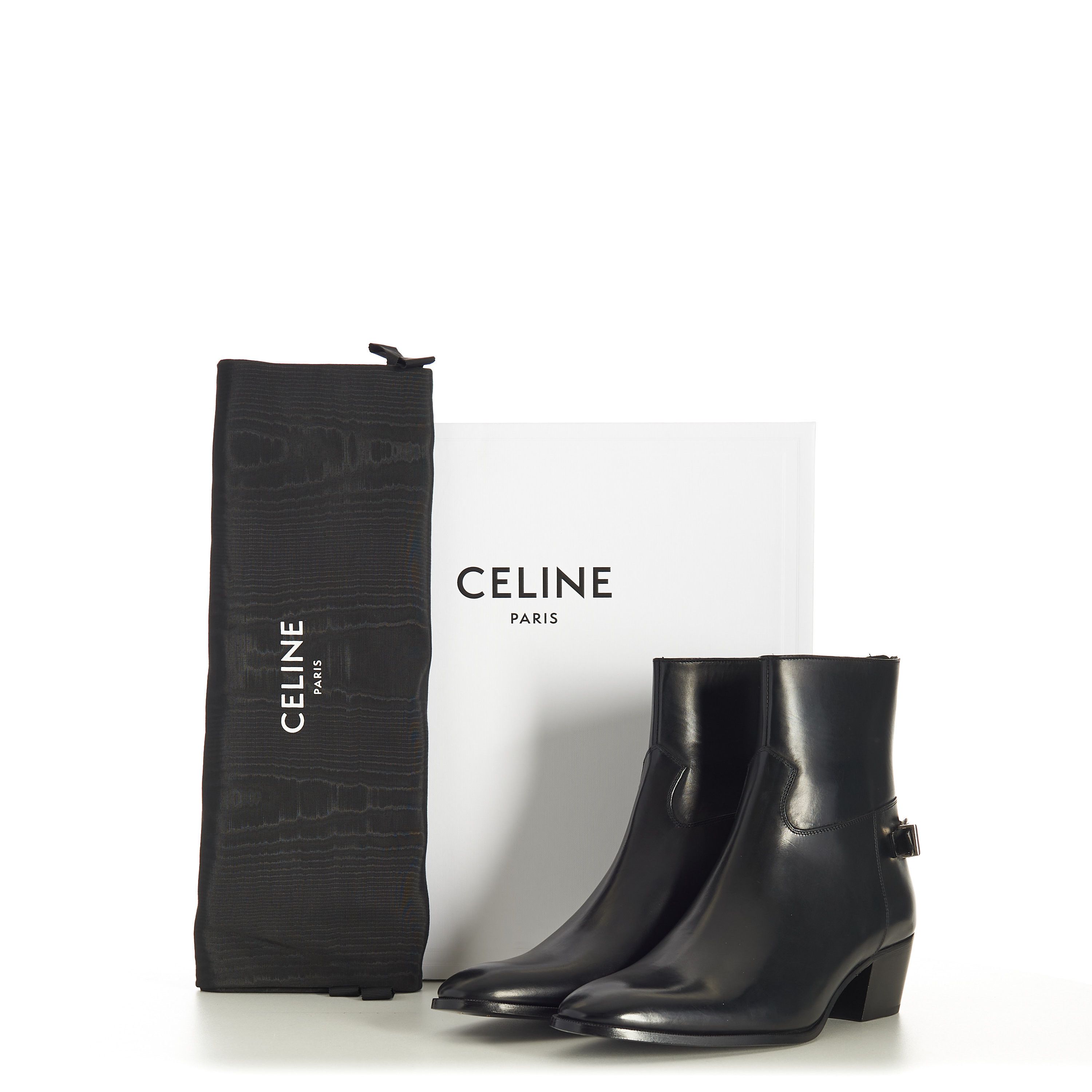 Celine Black Leather Zipped Isaac Ankle Boots - Back Buckle Size US 9 / EU 42 - 11 Thumbnail