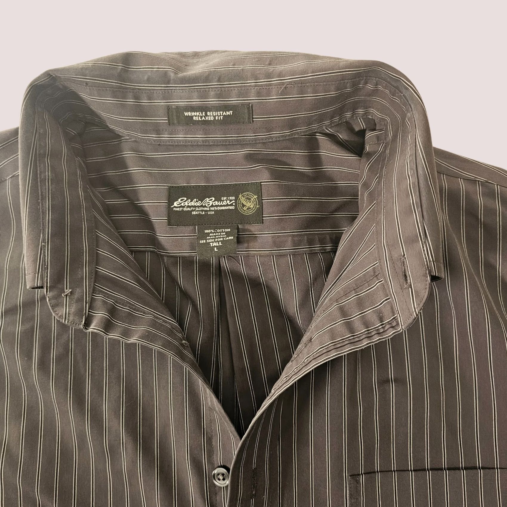Eddie Bauer VINTAGE Eddie Bauer Shirt Mens L Tall Black Stripe Cotton Button-Down Long Sleeve Oxford Size US L / EU 52-54 / 3 - 1 Thumbnail