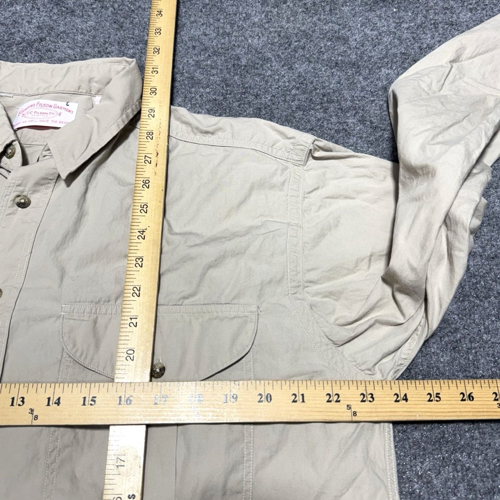 Filson VINTAGE Filson Shirt L Tan Khaki Twill Double Pocket Field Workshirt Casual 80s 90s Mens Size US L / EU 52-54 / 3 - 5 Thumbnail