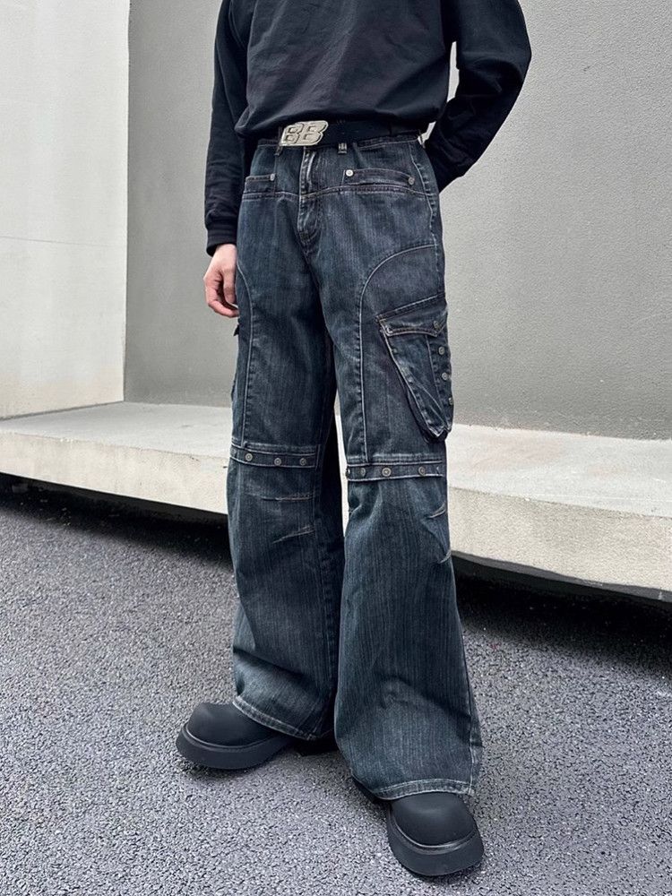 Japanese Brand × Jean Rivet Pleated Flared Wide Leg Distorted Jeans Size US 29 - 4 Thumbnail