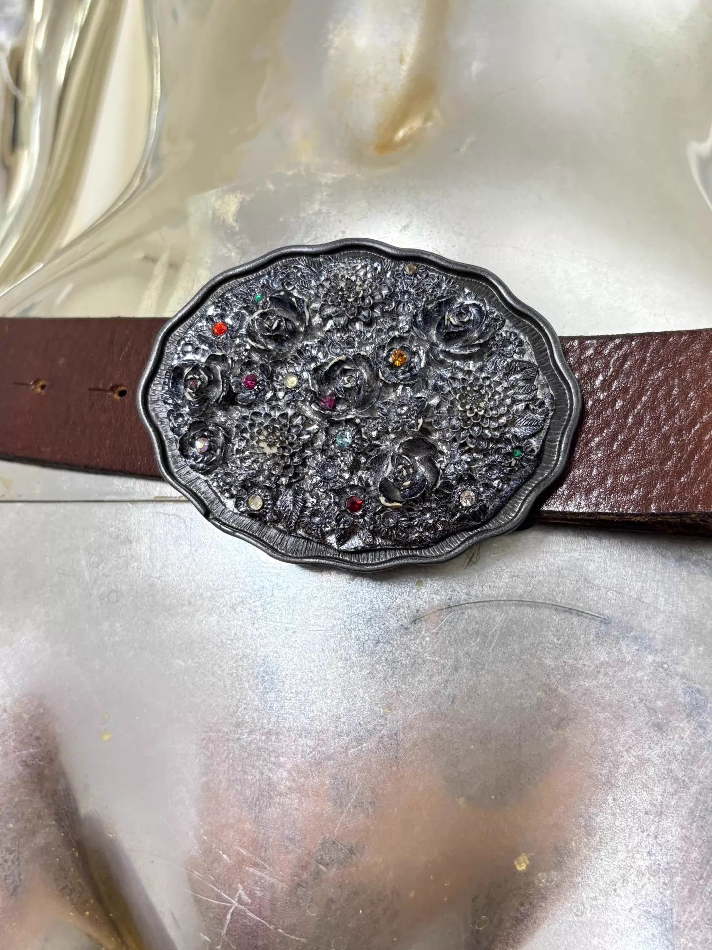Diesel Diesel Vintage 3D Embossed Floral Crystal Leather Belt Size ONE SIZE - 5 Thumbnail