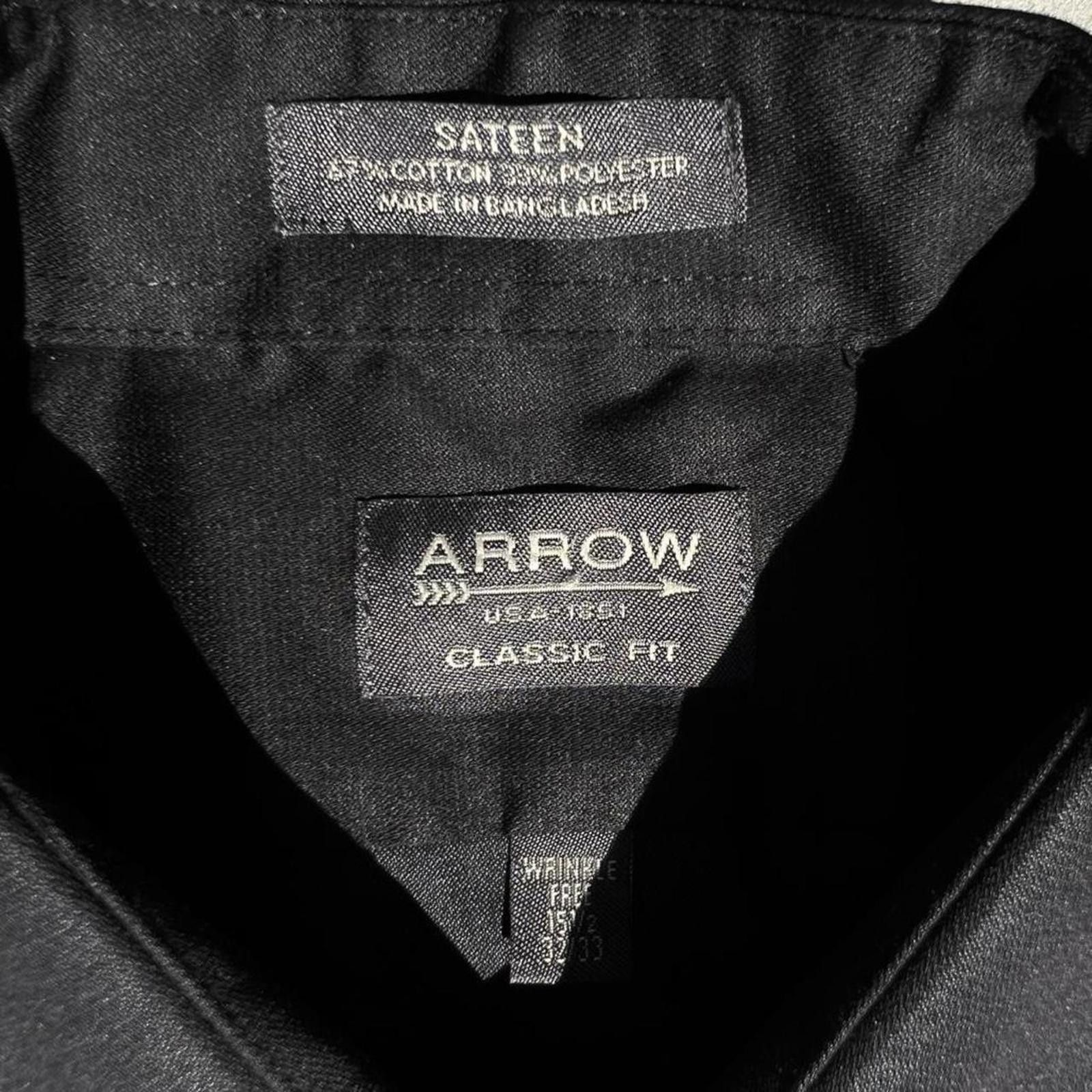 Arrow Vintage 90s Black Sateen Button Down Shirt Size US M / EU 48-50 / 2 - 3 Thumbnail