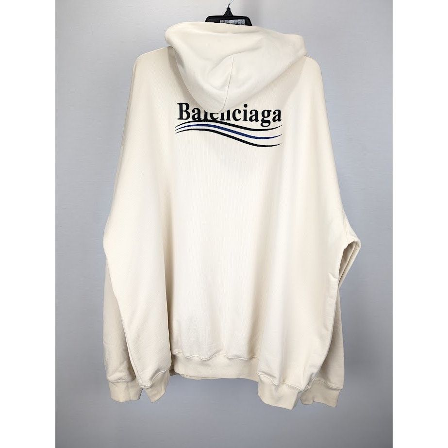 Balenciaga o1rshd1 Hoodie Embroider Pol Bouclette in Cream/Black/Blue Size US S / EU 44-46 / 1 - 10 Thumbnail