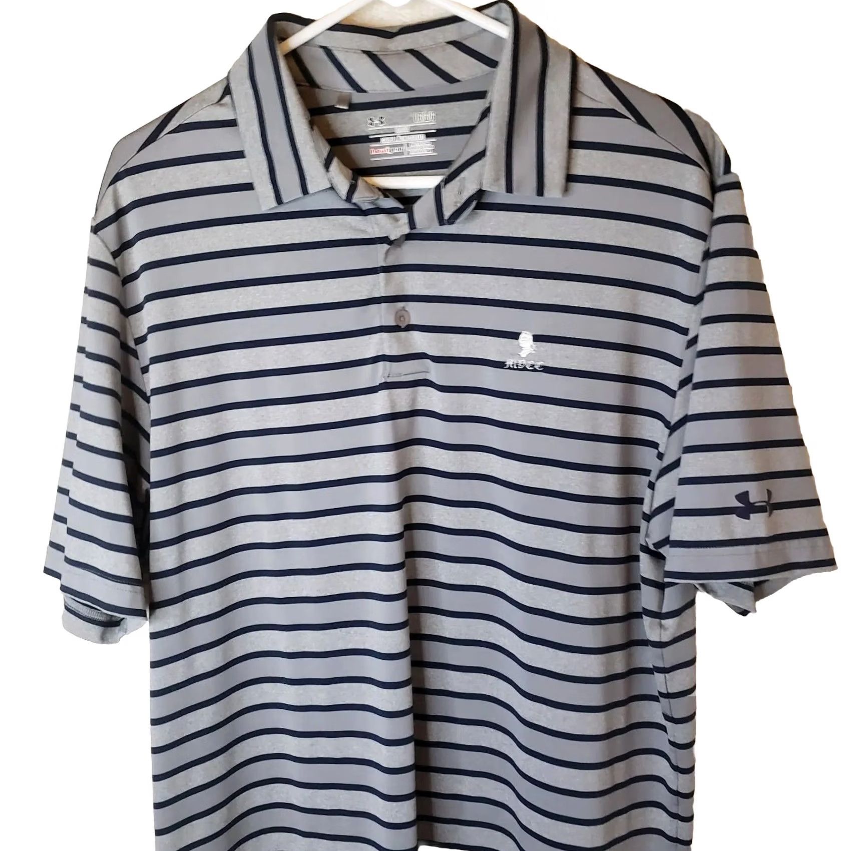 Under Armour Under Armour Heatgear Polo Shirt Mens L Gray Black Striped Golf Short Sleeve Loose Fit Breathable Moisture Wicking Size US L / EU 52-54 / 3 - 2 Thumbnail
