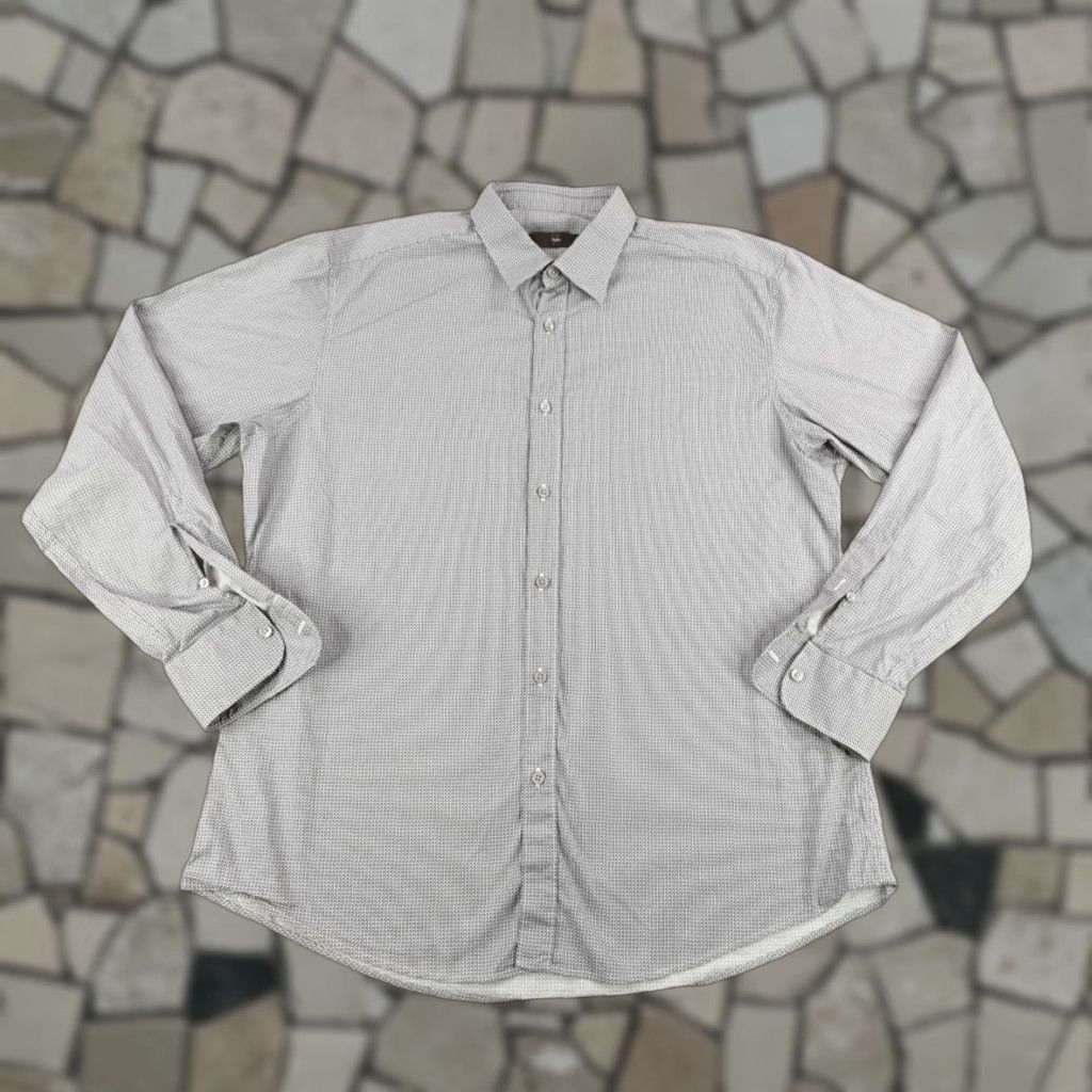 Ermenegildo Zegna Ermenegildo Zegna Shirt Mens XL Gray Checker Button Up Performance Cotton Flex Size US XL / EU 56 / 4 - 1 Thumbnail