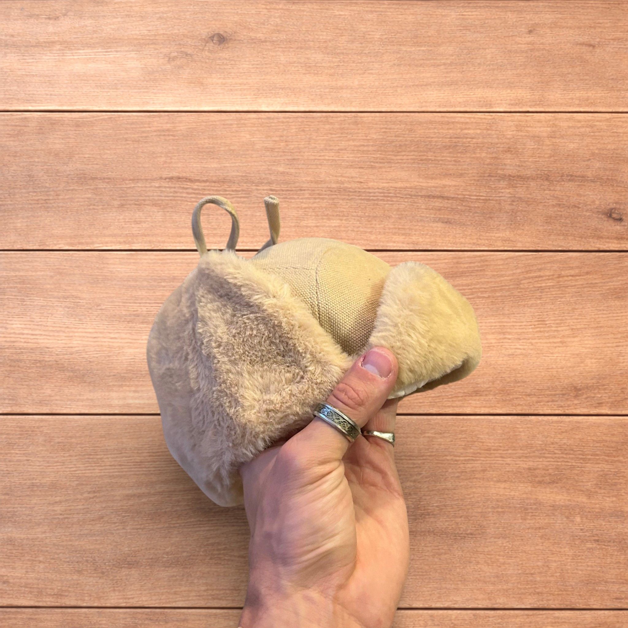 Japanese Brand Russian trapper ear flap hat in cream/beige colour way. Size ONE SIZE - 3 Thumbnail