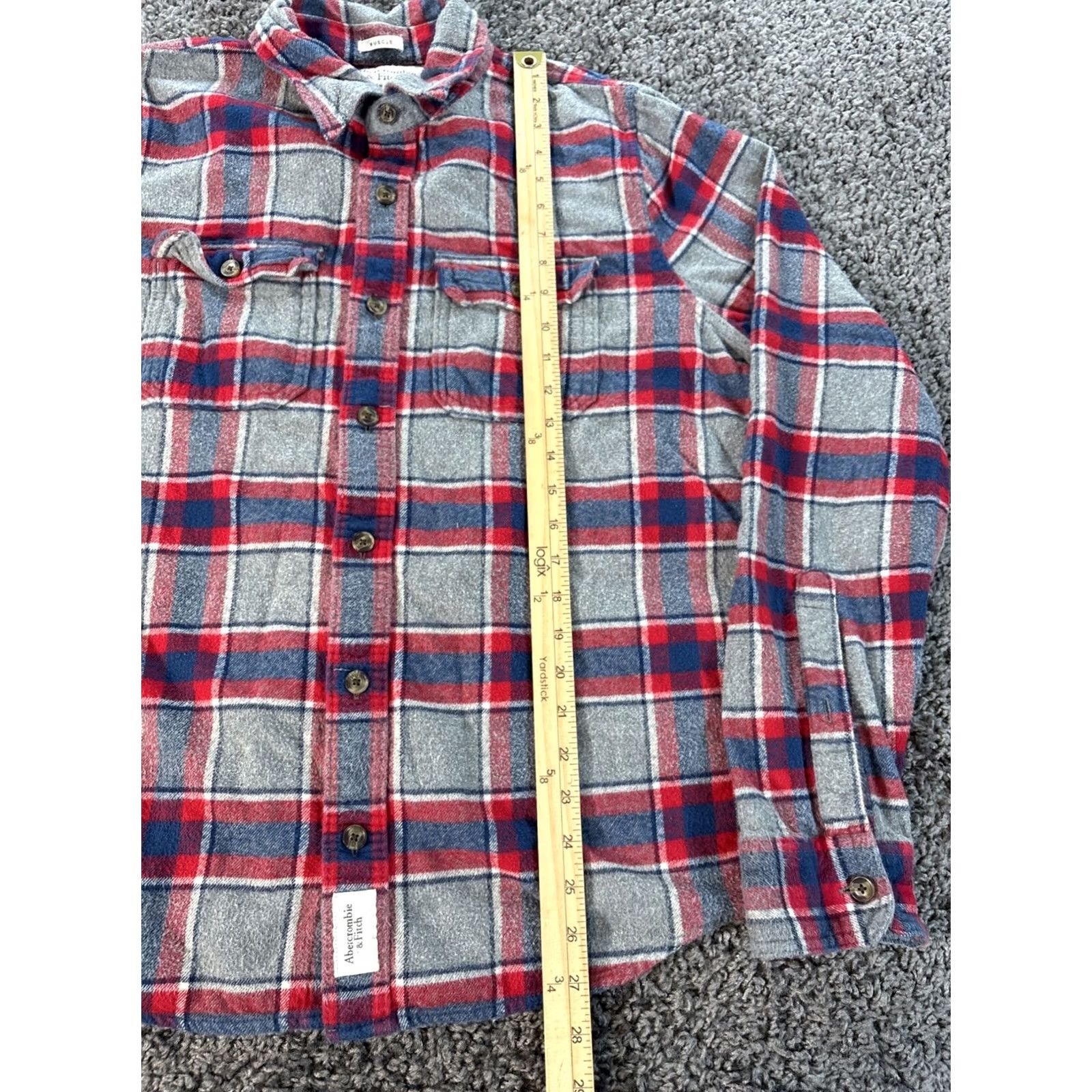 Abercrombie & Fitch Abercrombie & Fitch Plaid Button-Up Shirt Mens XL Red Black Check Flannel Cotton Heavy Chamois Long Sleeve Regular Fit All Seasons Size US XL / EU 56 / 4 - 2 Thumbnail
