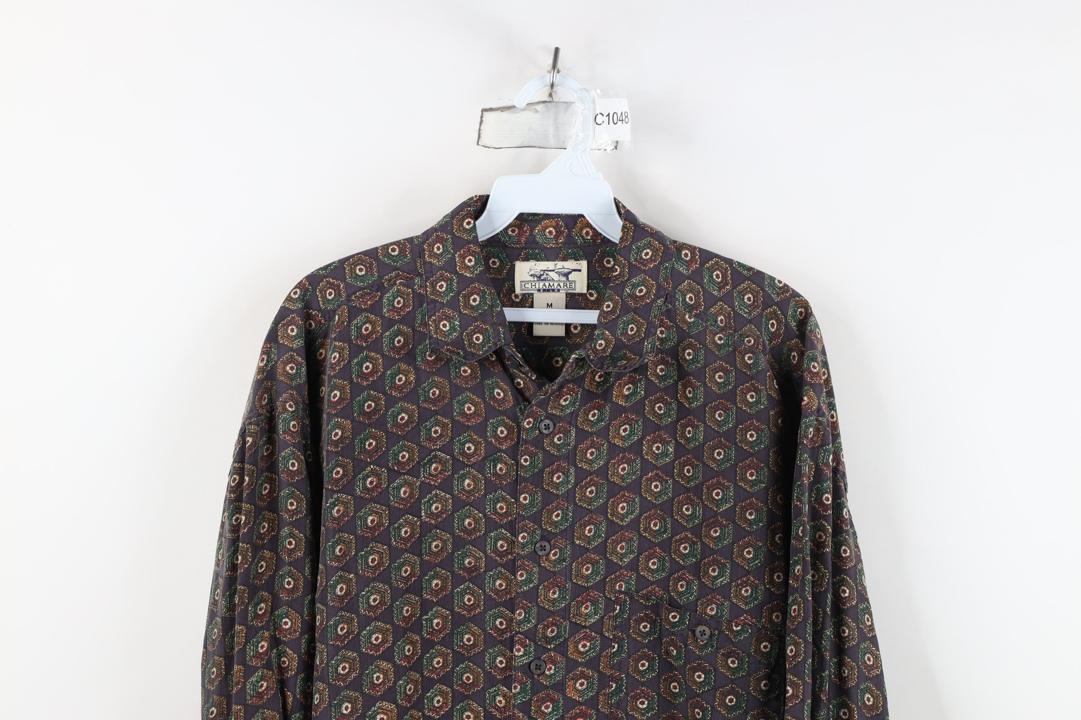 Vintage Vintage 90s Streetwear Faded Geometric Baggy Button Shirt Size US M / EU 48-50 / 2 - 2 Thumbnail