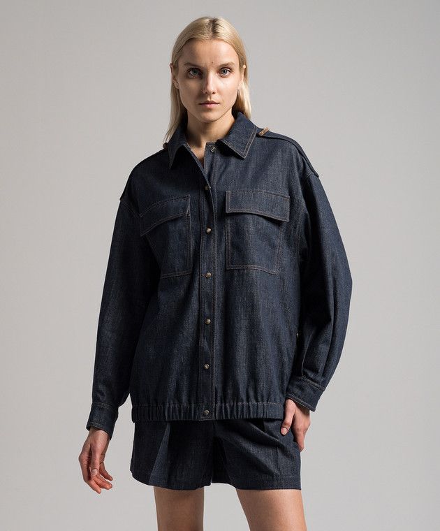 Brunello Cucinelli o1w1db10825 Denim Shirt in Dark Blue Size L / US 10 / IT 46 - 2 Thumbnail