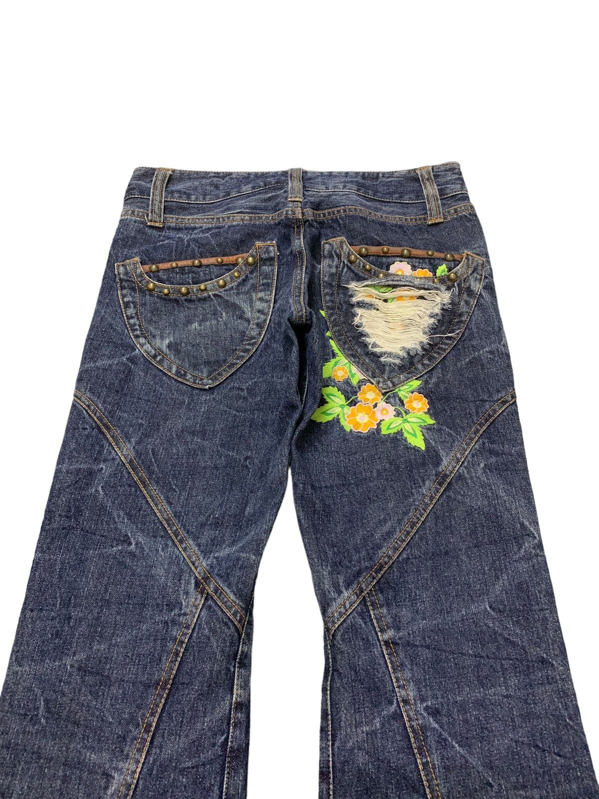 If Six Was Nine × Tornado Mart Azul Pure Japan Flared Geometrical Studded Craft Denim Pants Size US 30 / EU 46 - 13 Thumbnail