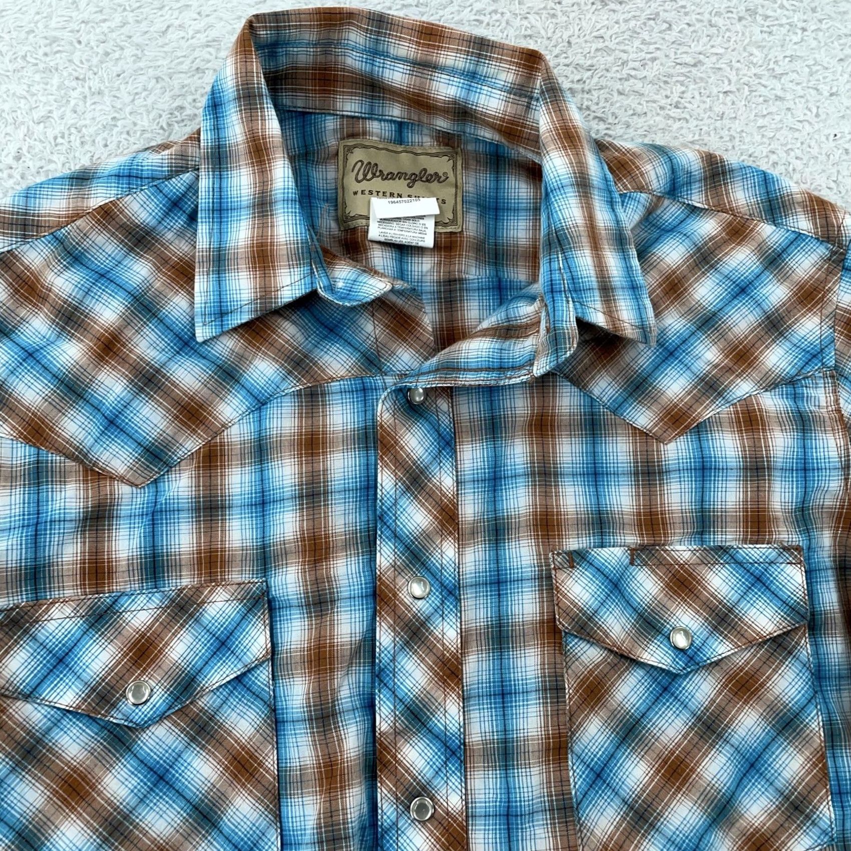 Wrangler Wrangler Shirt Mens M Blue Brown Plaid Western Cowboy Yoke Collared Pearl Snap Size US M / EU 48-50 / 2 - 2 Thumbnail