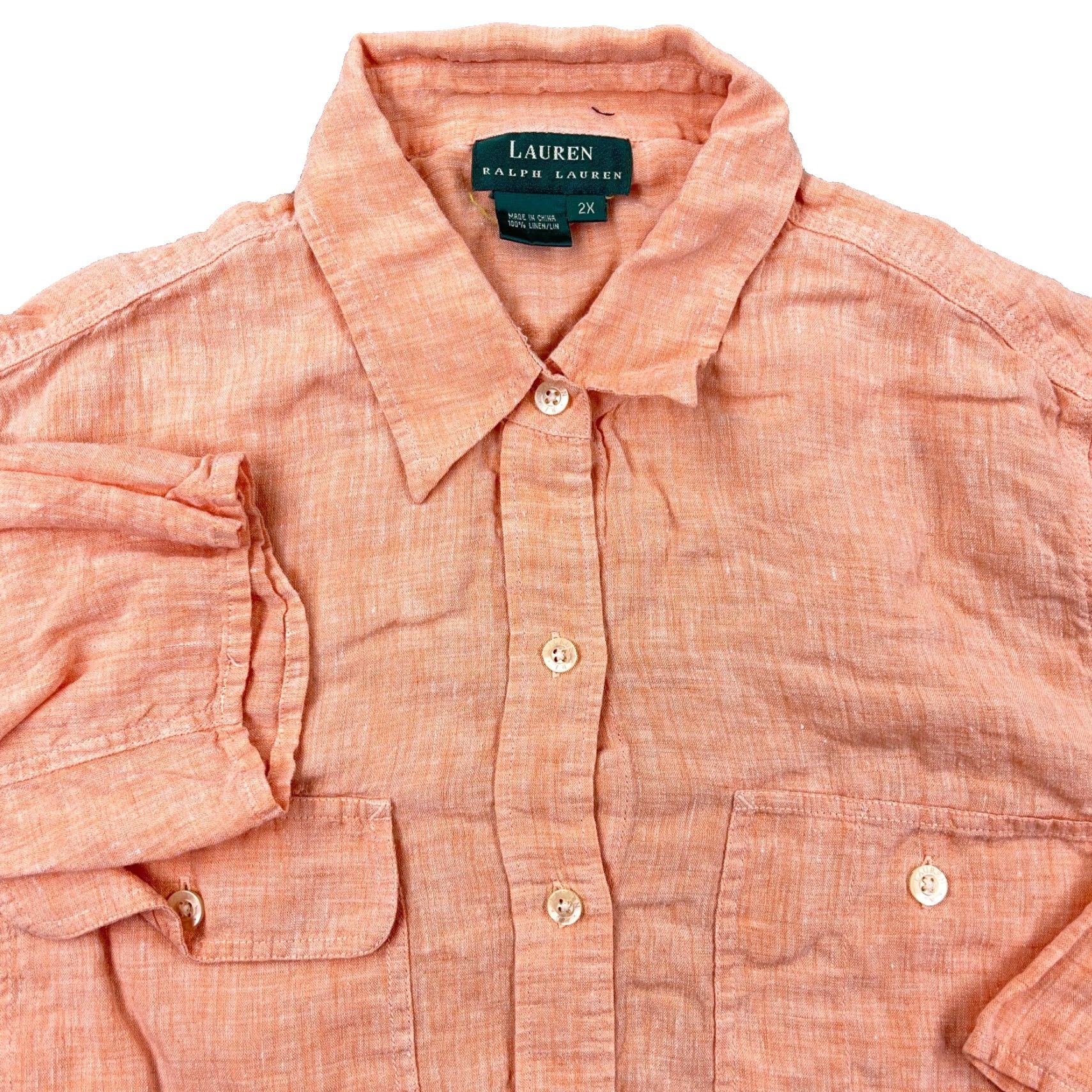 Ralph Lauren Lauren Ralph Lauren Shirt Women 2X Orange Linen Button Up Dress LRL VTG Peach Vintage: No? Size XXL / US 16-18 / IT 52-54 - 4 Thumbnail