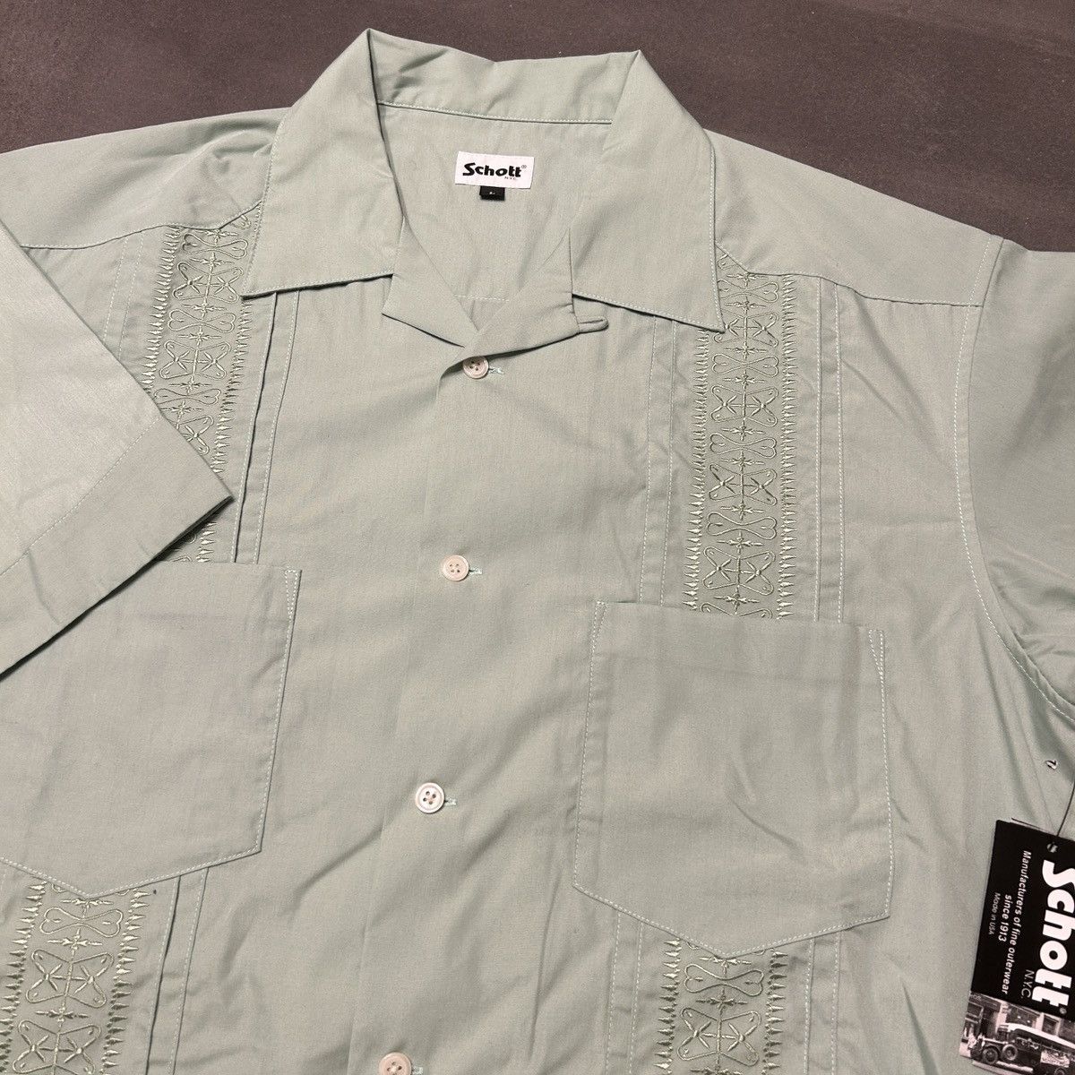Schott Schott Camp Collar Embroidered Mint Button Up Shirt Size US L / EU 52-54 / 3 - 3 Thumbnail