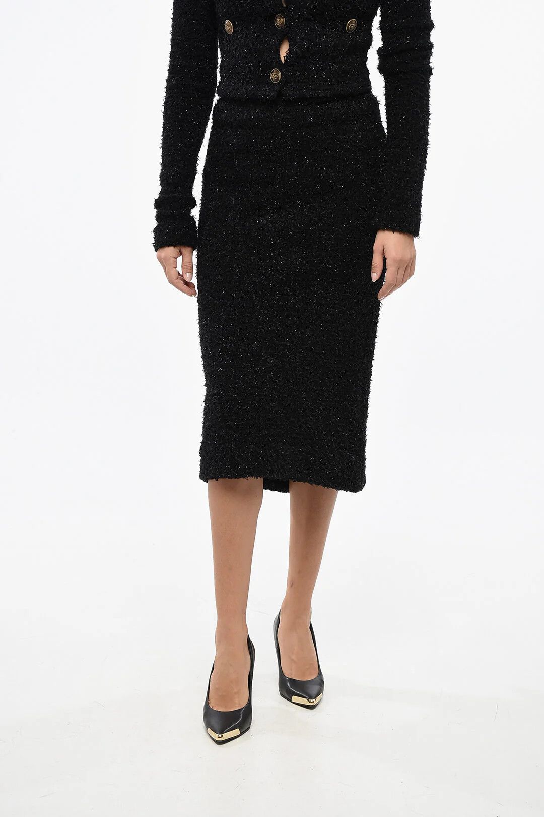 Balenciaga og1mm0326 Lurex Knit Midi Skirt in Black Size 28" / US 6 / IT 42 - 1 Thumbnail