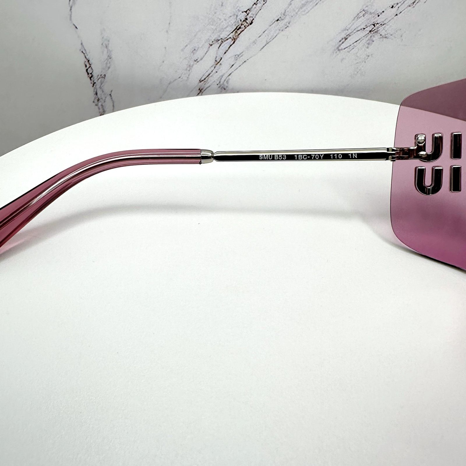 Miu Miu New MIU MIU Sunglasses Silver Pink Mirror Rimless Wrap Size ONE SIZE - 9 Thumbnail