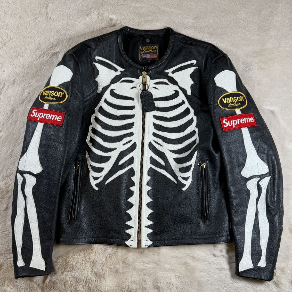 Supreme × Vanson Leathers Supreme Vanson Leather Bones Jacket Black Men’s M (FW17) Size US M / EU 48-50 / 2 - 2 Thumbnail