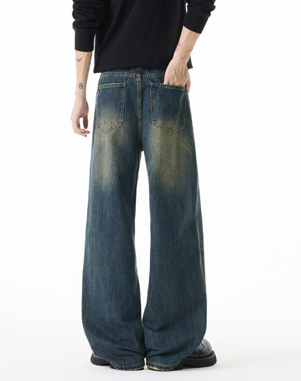 Japanese Brand Men's Retro Cleanfit Distressed Straight Leg Washed Jeans Size US 32 / EU 48 - 3 Thumbnail