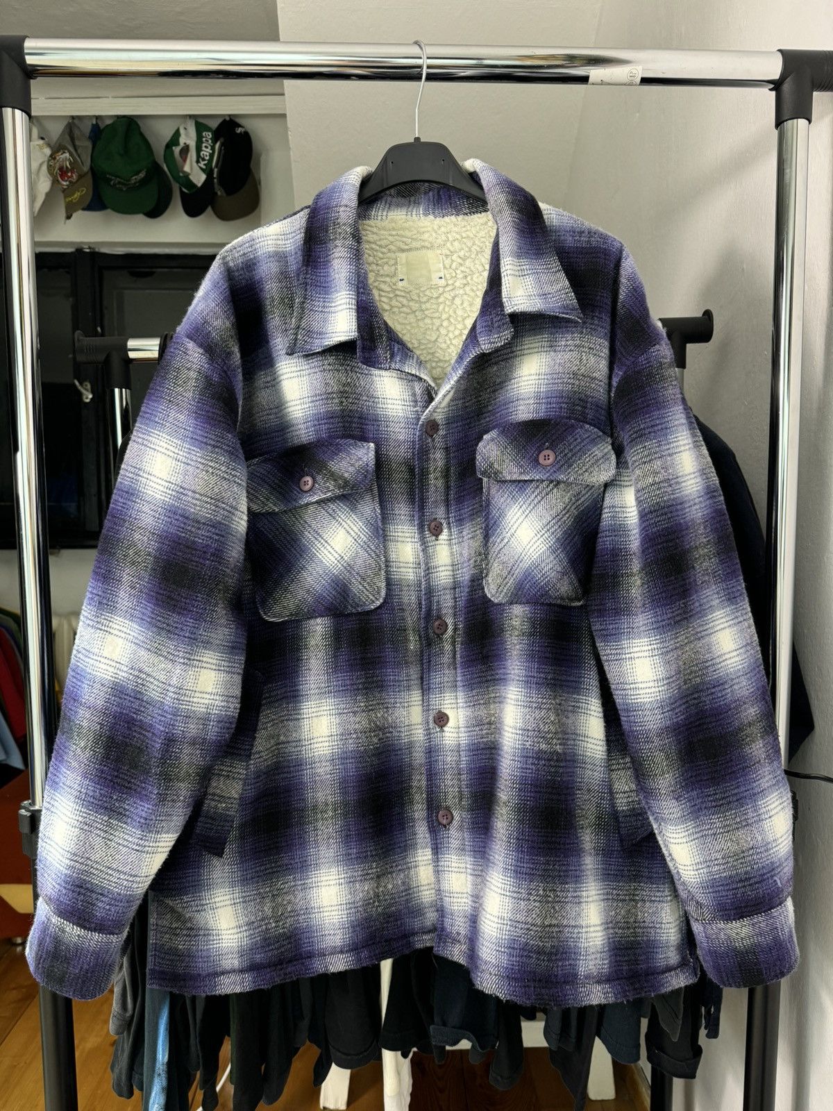 Needles × Vintage Vintage Sherpa Flannel Shirt Purple Needles Style Overshirt Size US L / EU 52-54 / 3 - 9 Thumbnail