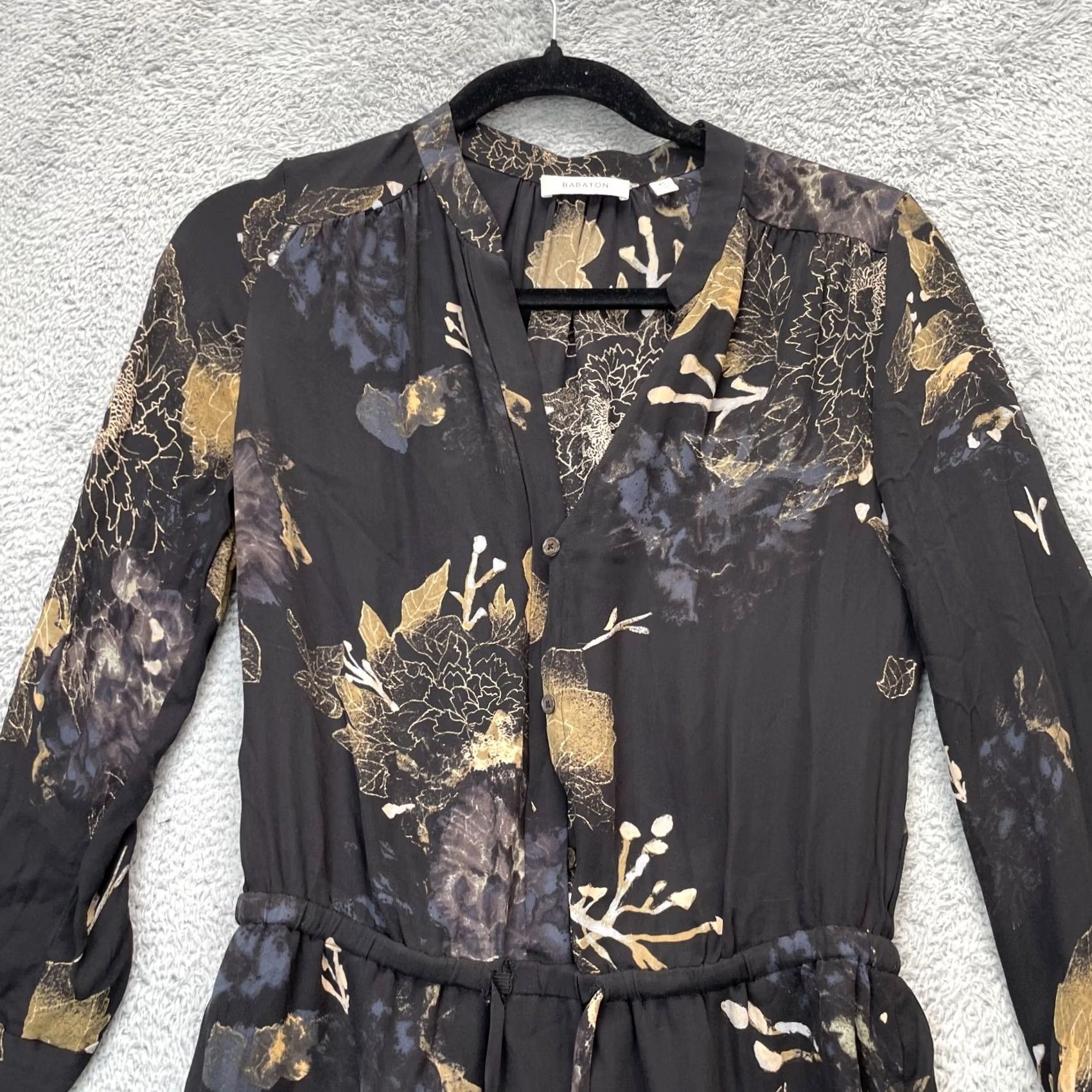 Aritzia Aritzia Dress Womens XS Black Babaton Bennett Floral V Neck Tie Waist Mini Shirt? Size XS / US 0-2 / IT 36-38 - 3 Thumbnail