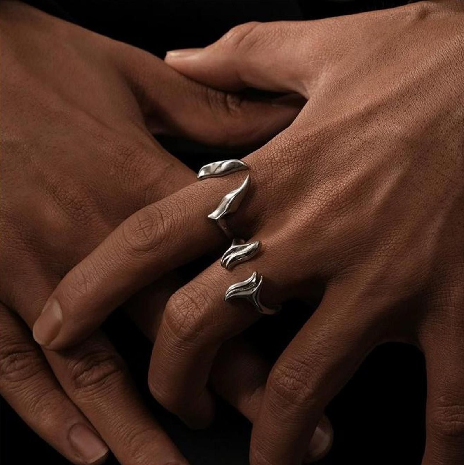 Jewelry Silver Open Band Adjustable Fantasy Rings, Unique Design Size ONE SIZE - 1 Thumbnail