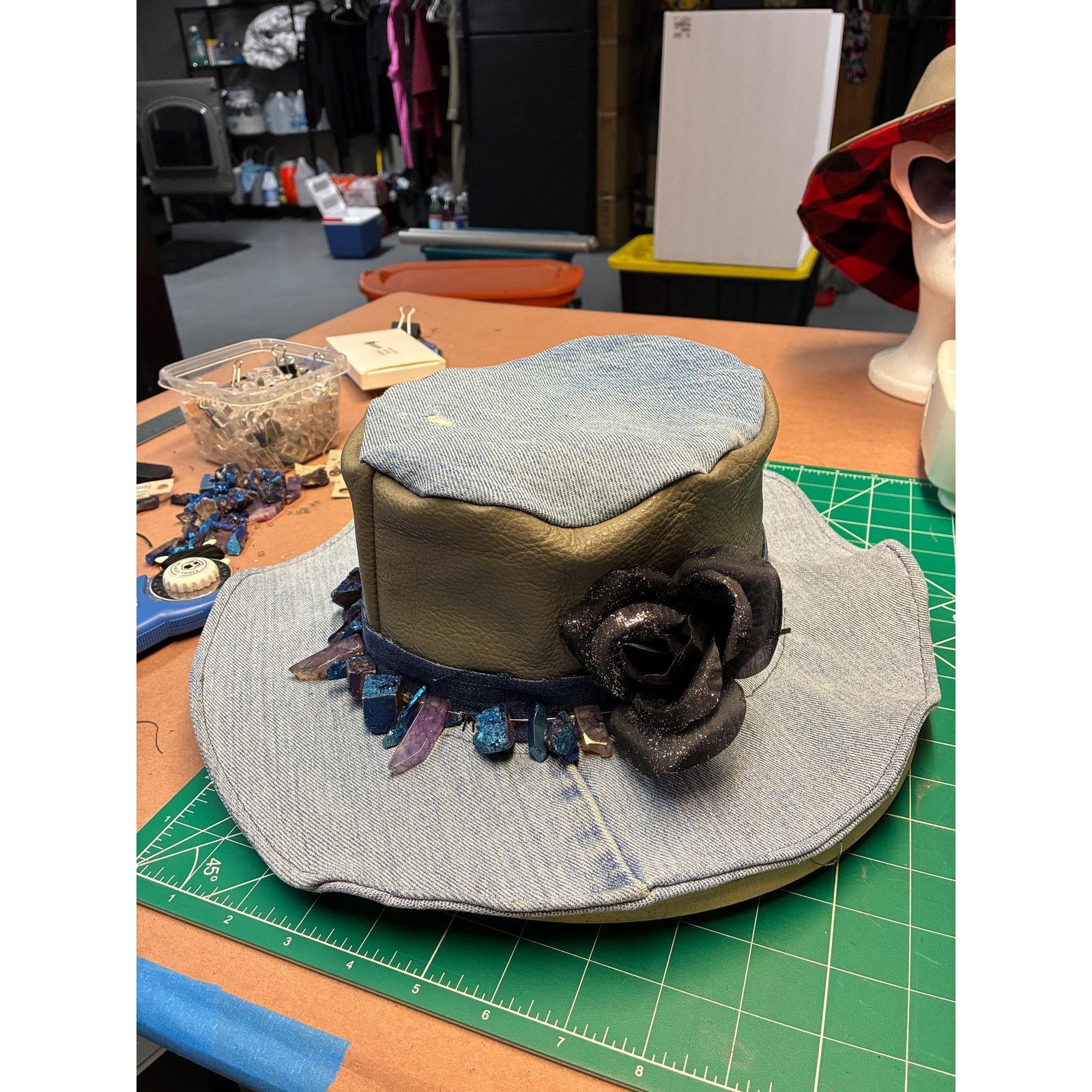 Other The Witch Queen — Upcycled Denim & Leather Hat, Raw Crystal Size ONE SIZE - 3 Thumbnail