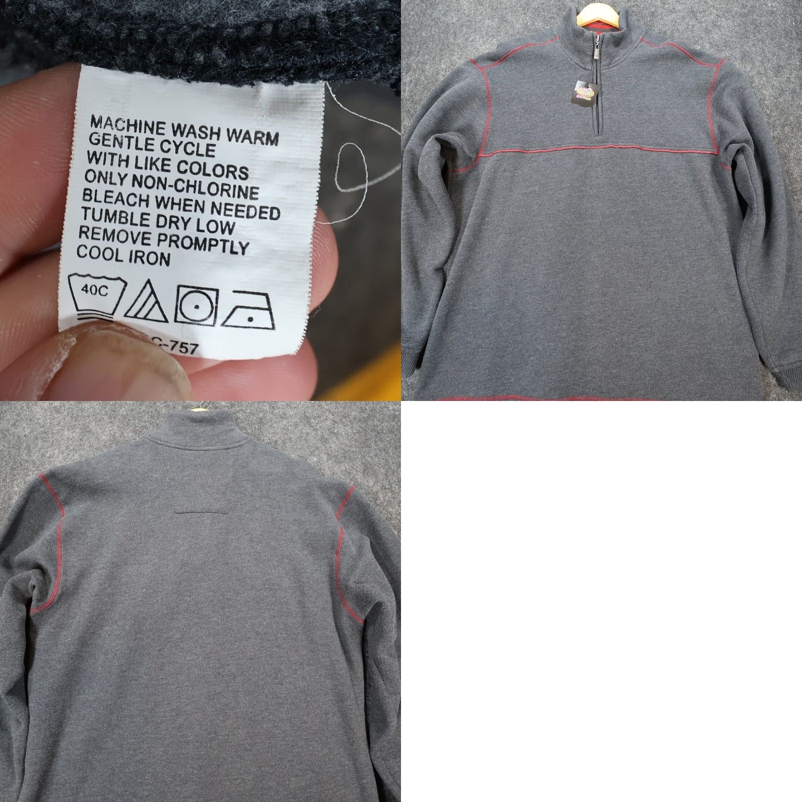 Arrow Arrow Mens XL Gray Pullover Sweater Mock Neck Quarter Zip Contrast Stitching Fleece Lined Casual All Seasons Long Sleeve Regular Fit Size US XL / EU 56 / 4 - 8 Thumbnail