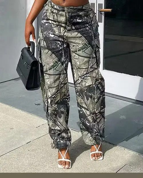 Jean Camouflage Cargo Pants Women Autumn Size 29" - 1 Thumbnail